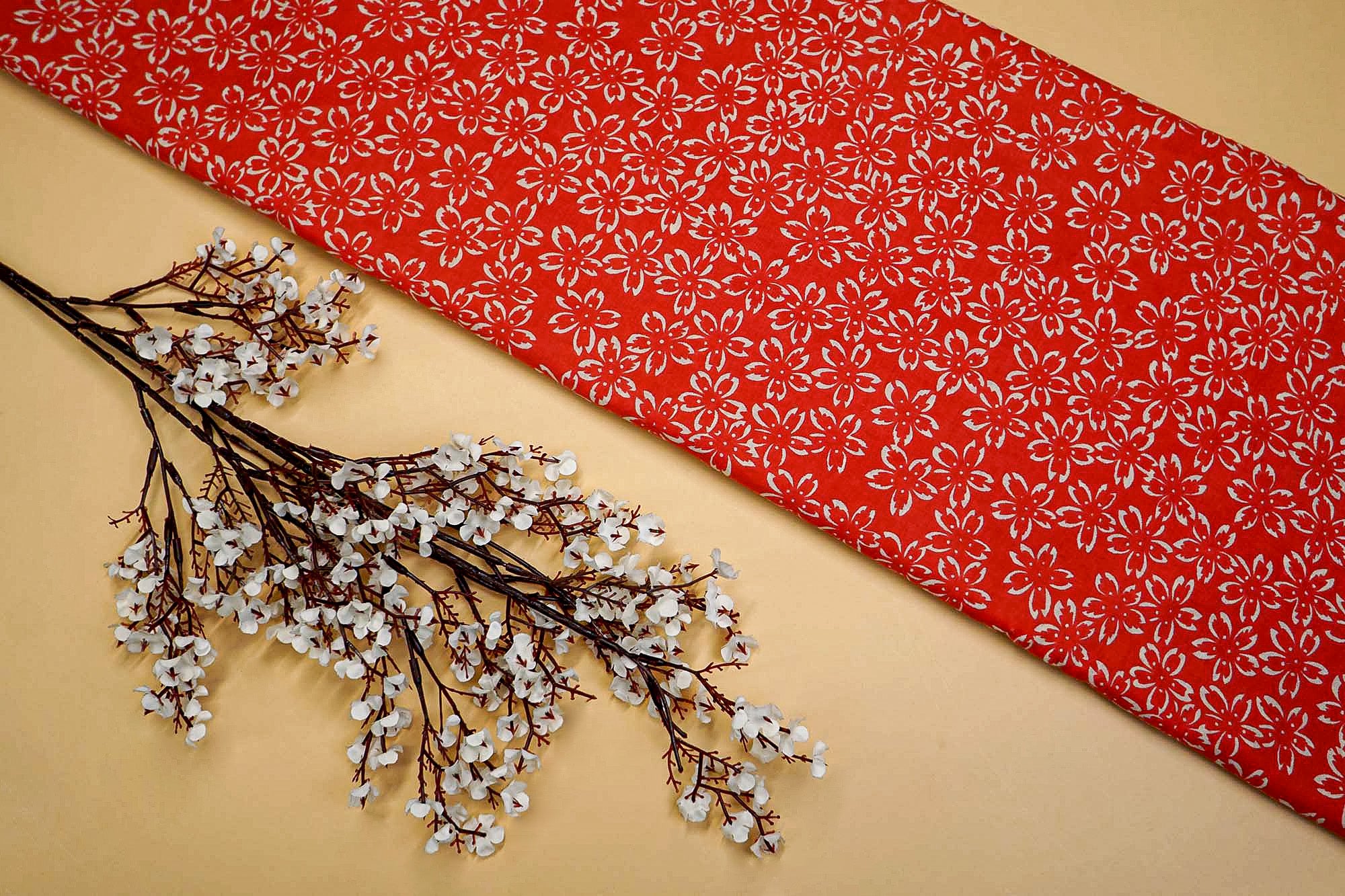 Red Cotton Fabric Combo: Floral Charm & Trendy Stripes Design  (Fabric Length - Top: 2.5mtr; Bottom:2.5mtr)