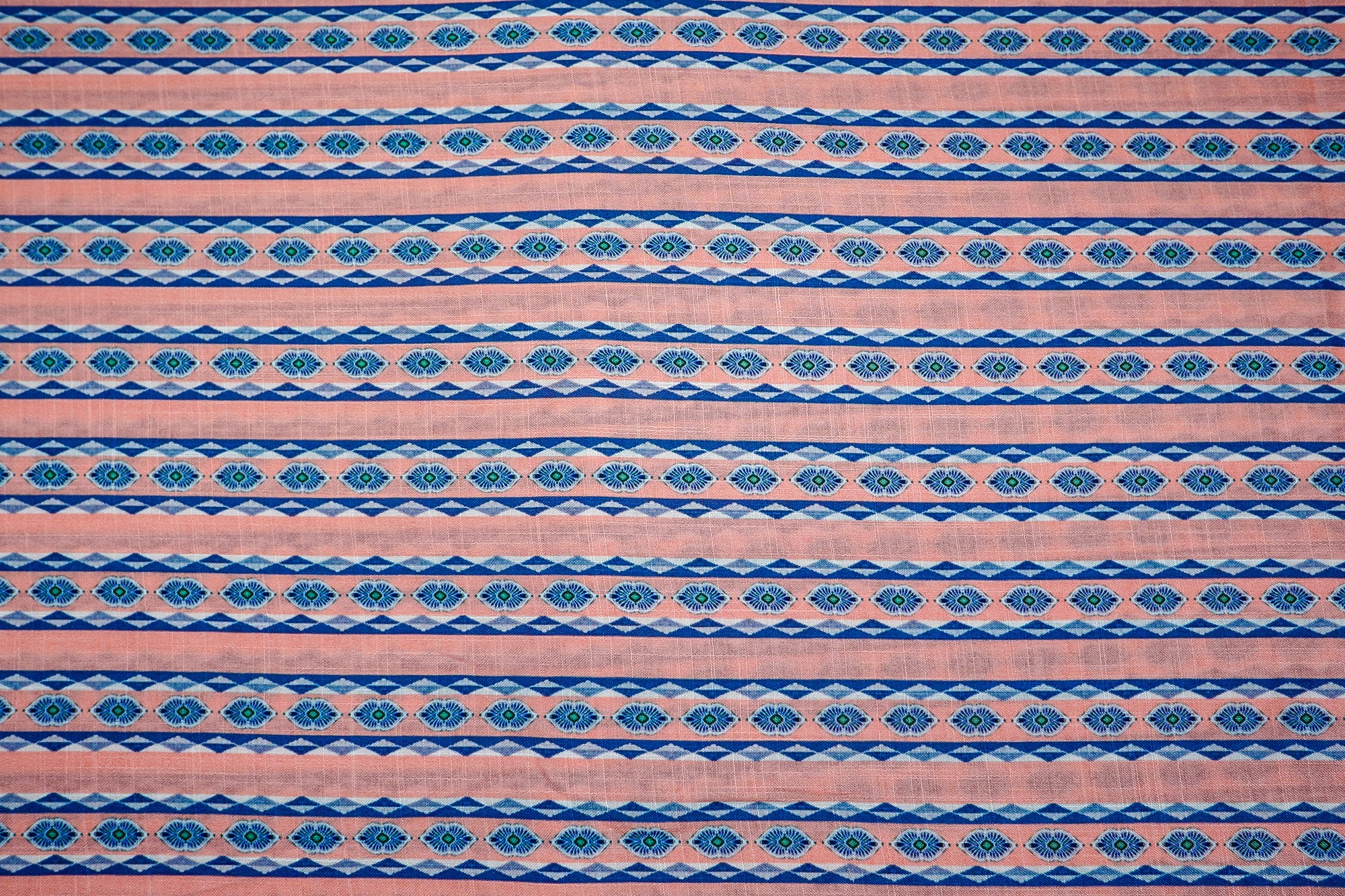 Peach Cotton Fabric Duo: Blue Floral Charm & Casual Stripes  (Fabric Length - Top: 2.5mtr; Bottom:2.5mtr)