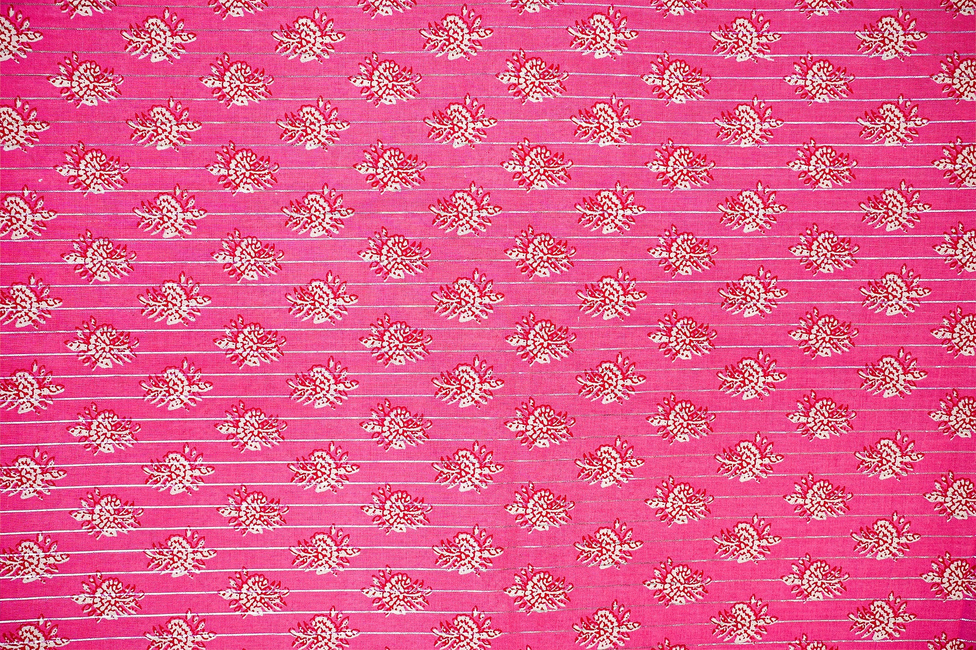 Charming Combo White Cotton with Pink Florals & Casual Design  (Fabric Length - Top: 2.5mtr; Bottom:2.5mtr)