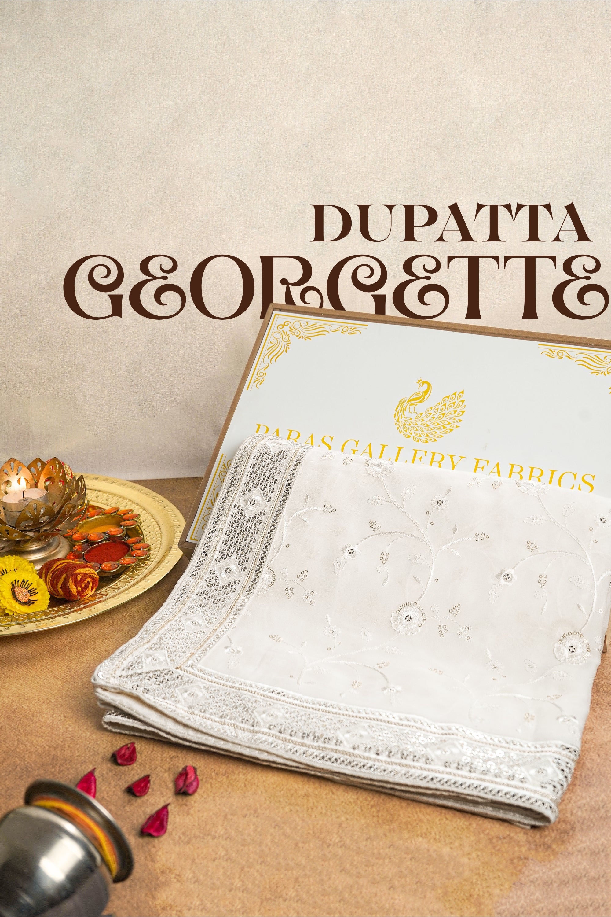 White Dyeable Georgette Dupatta With All Over Thread And Zari Work 10320