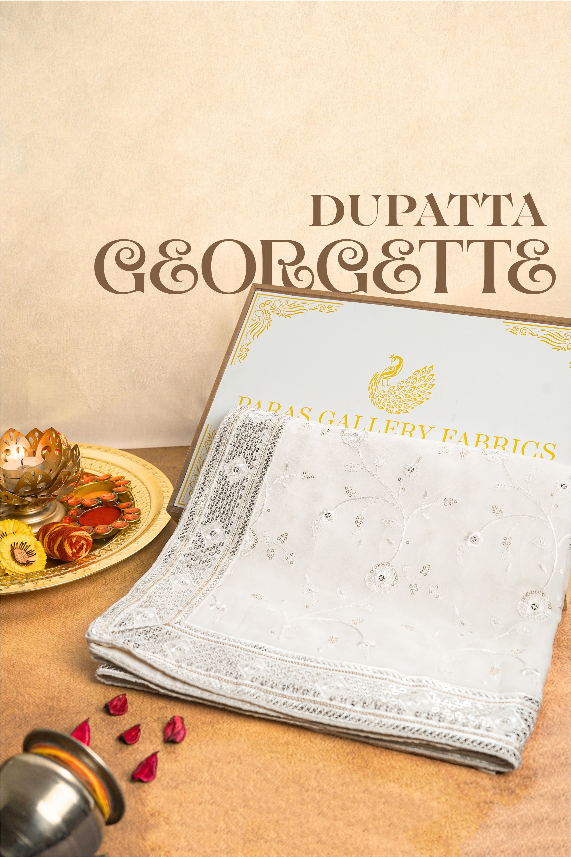 White Dyeable Georgette Dupatta With All Over Thread And Zari Work 10320