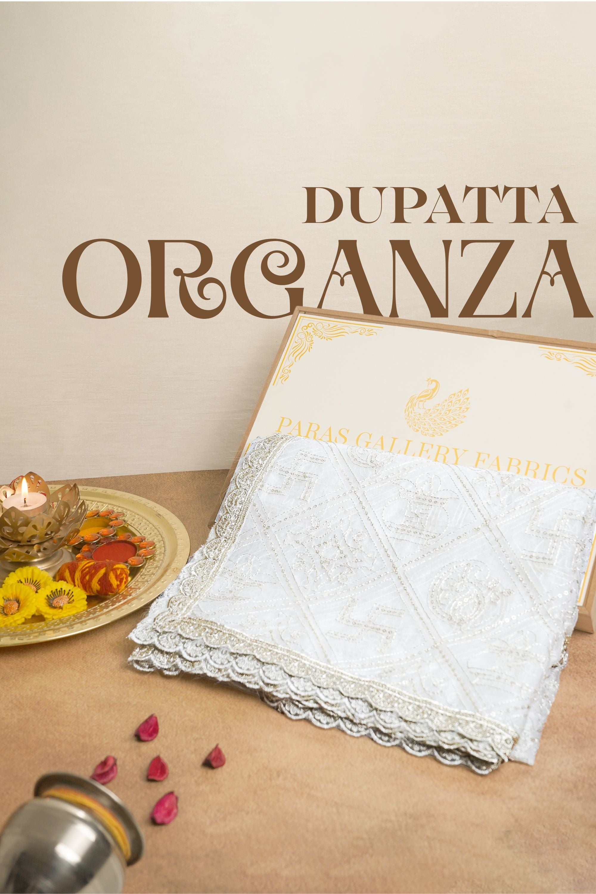 White Dyeable Organza Dupatta All Over Zari And Sequins Work 10321