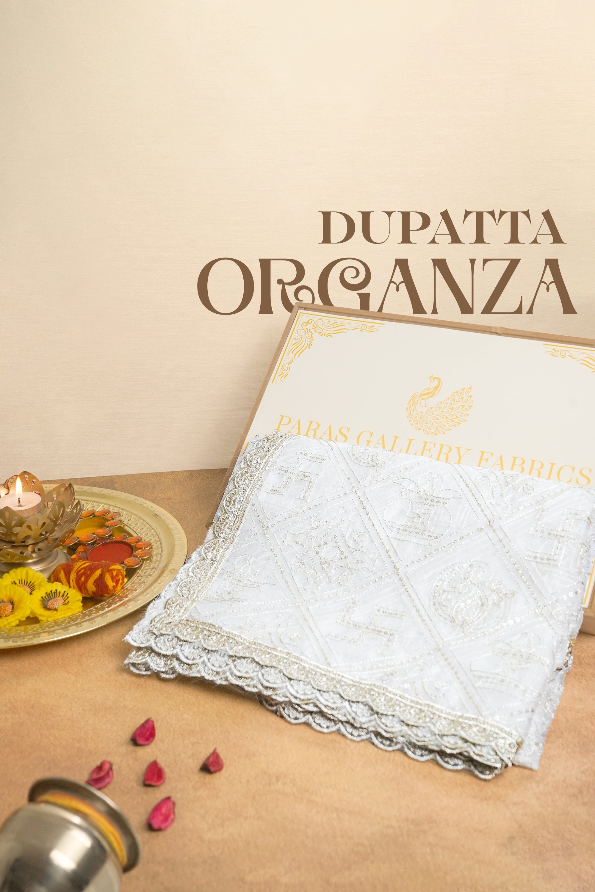 White Dyeable Organza Dupatta All Over Zari And Sequins Work 10321