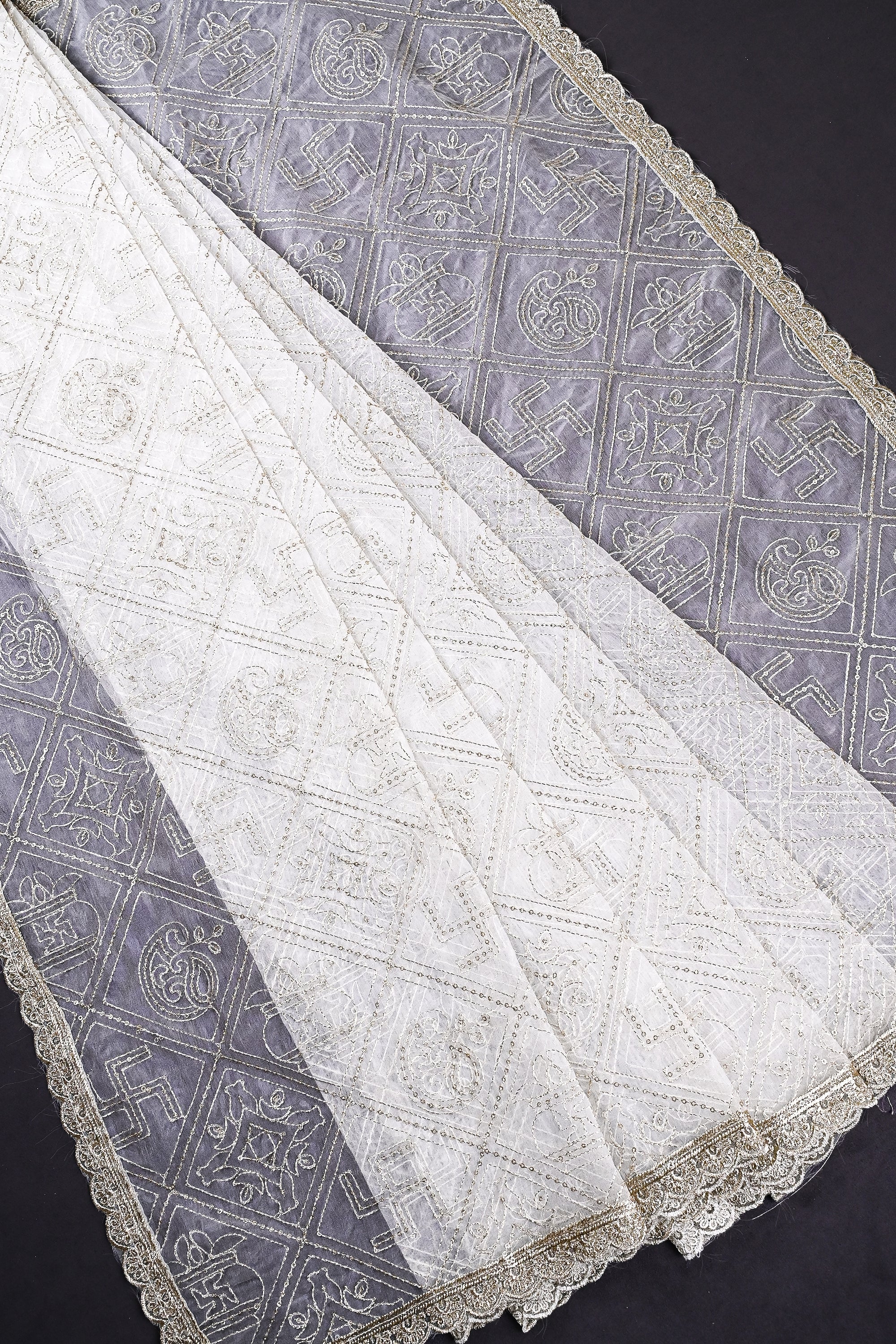 White Dyeable Organza Dupatta All Over Zari And Sequins Work 10321