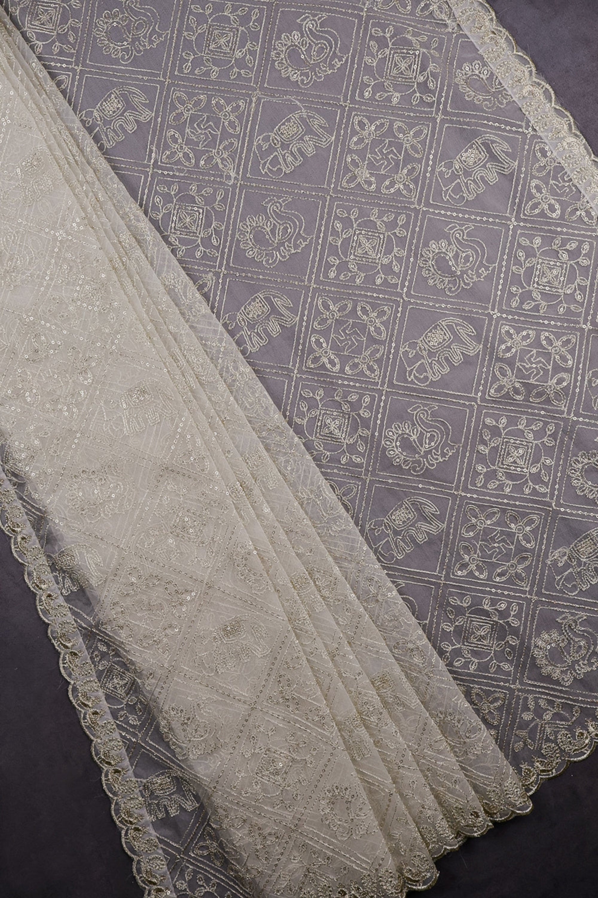 White Dyeable Organza Dupatta With All Over Zari And Sequins Work 10322