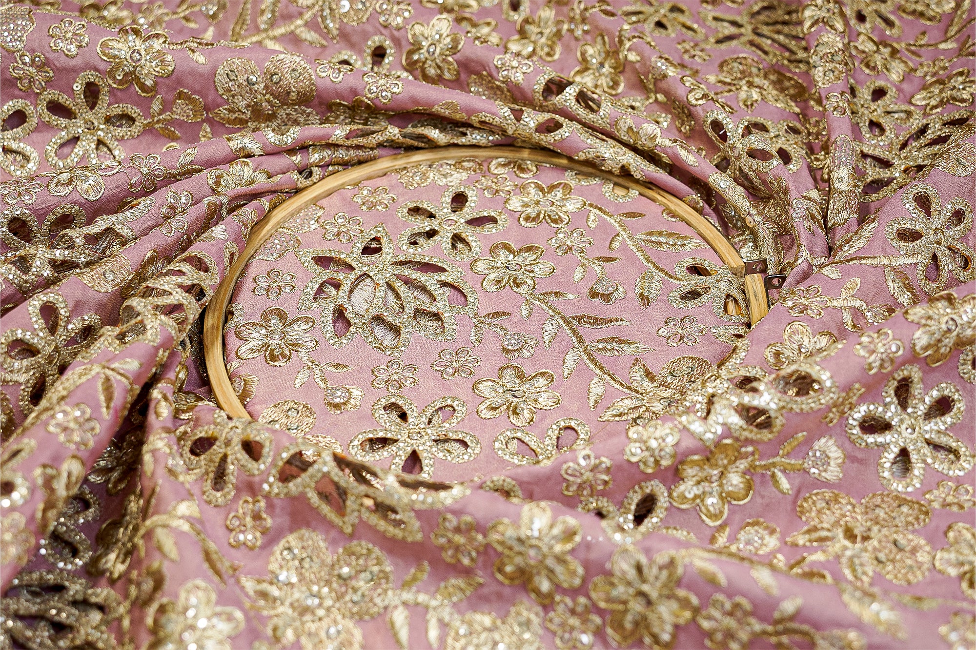 Onion Tissue Lehenga Combo with Zari, Sequins, and Cutwork Elegance (Fabric Length - Top: 1mtr; Bottom: 5.5mtr; Dupatta: 2.5mtr)