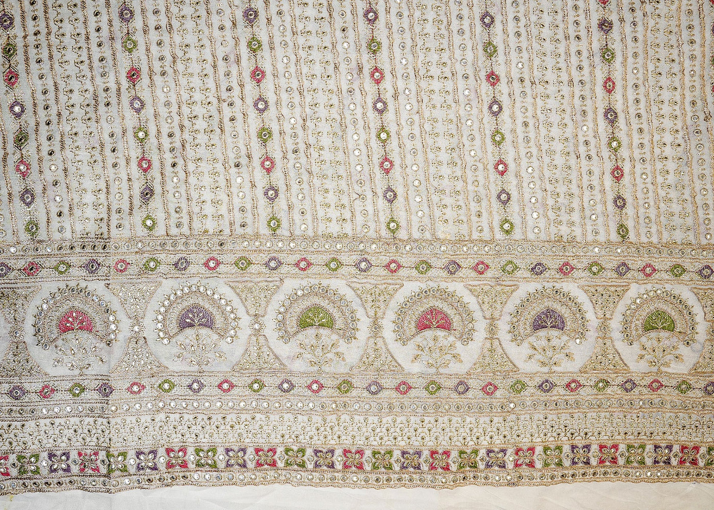 The Noor - White Georgette White with Multicolor Threads and Faux Mirror Embellishments | 10355