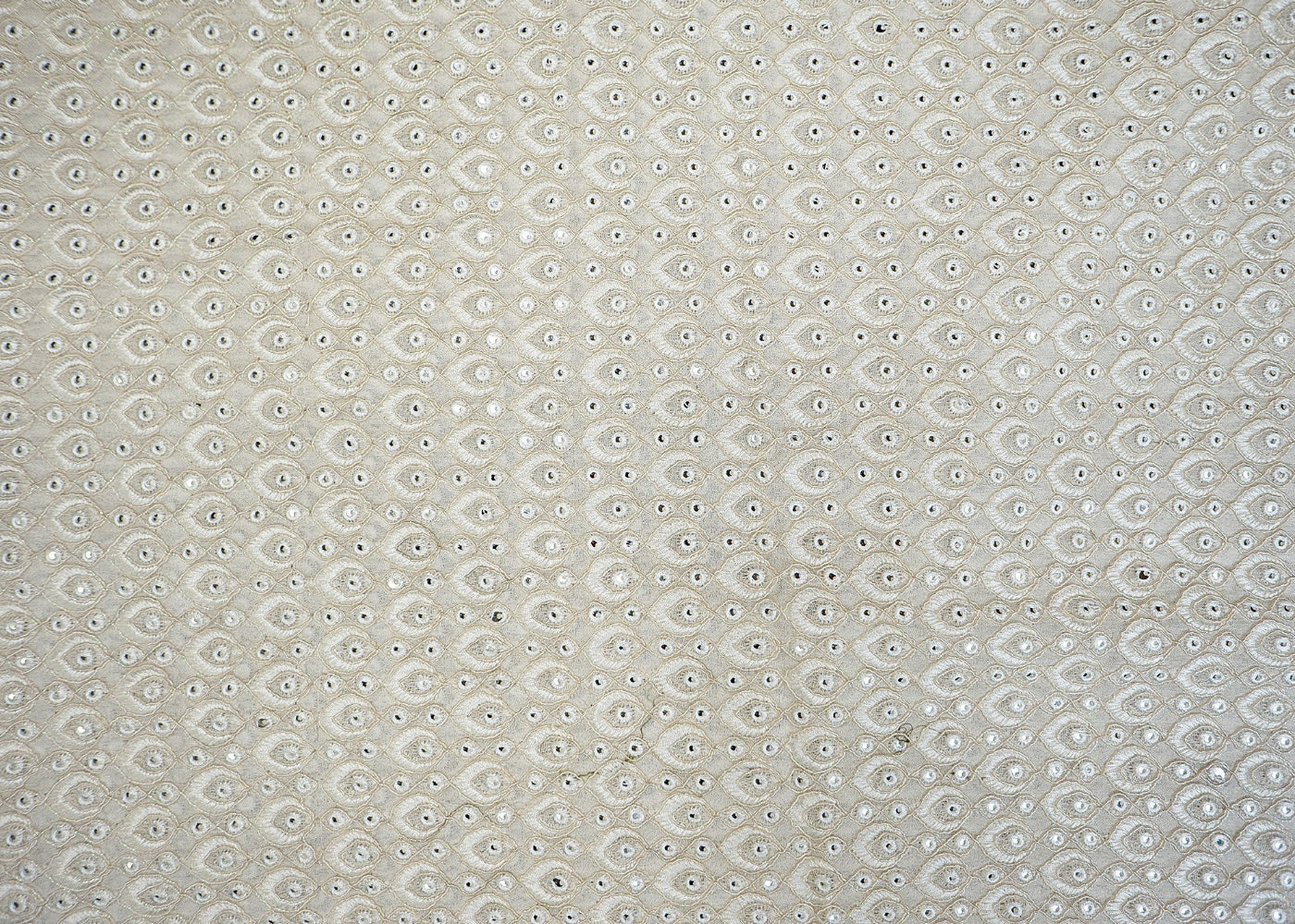 Dyeable Georgette White with Thread work and Faux Mirror Embellishments