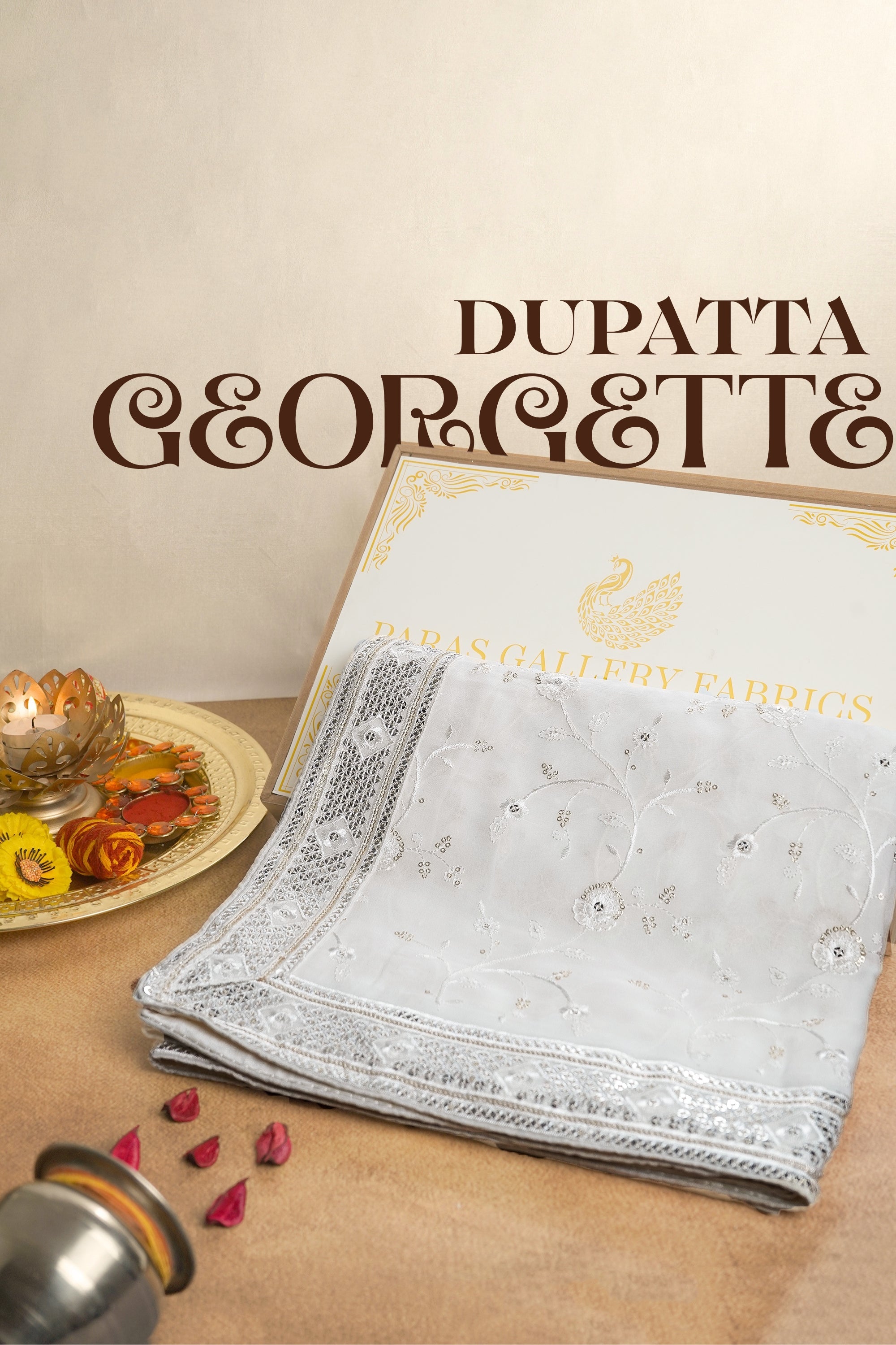 White Dyeable Georgette Dupatta With All Over Thread And Sequins Work 10466