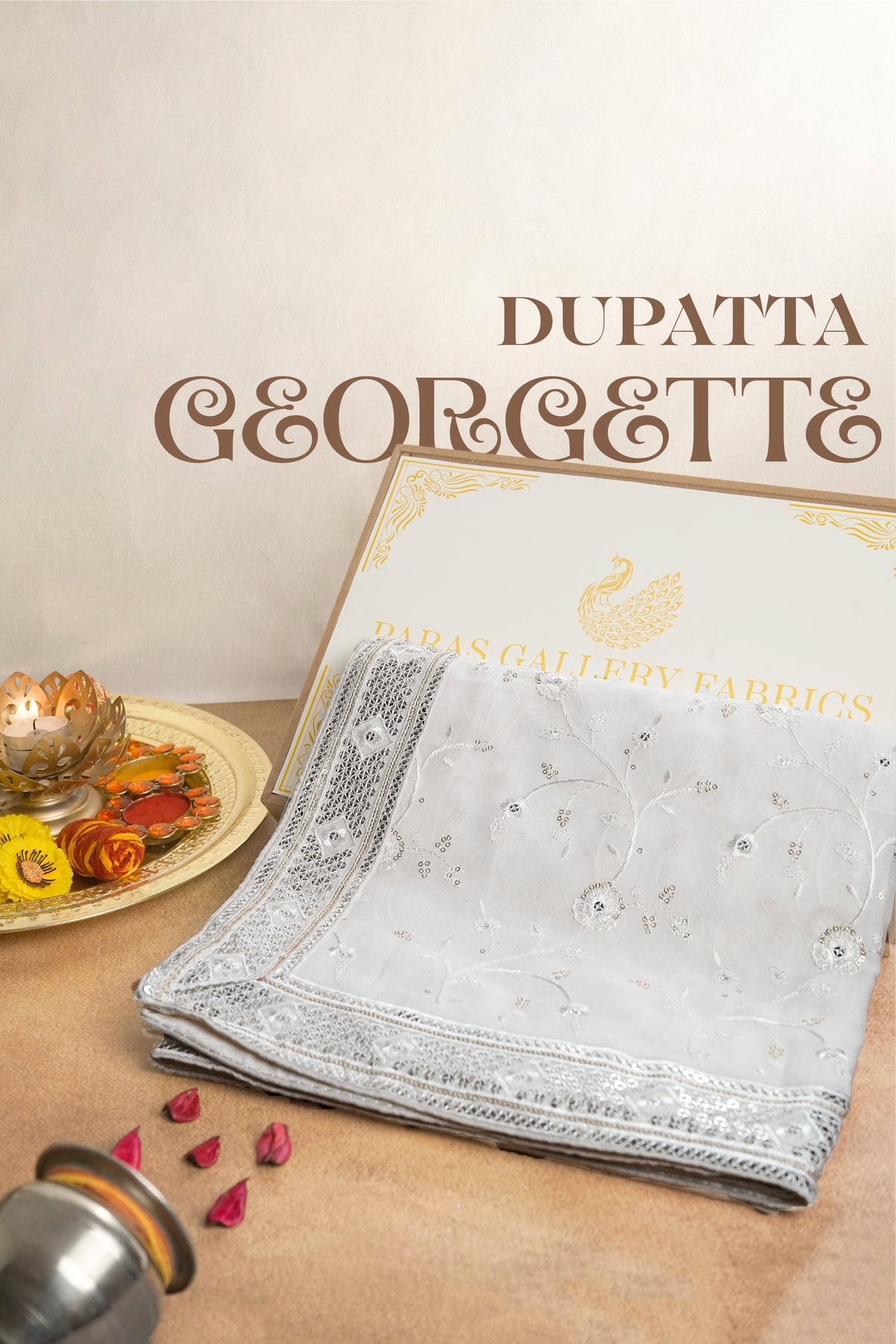 White Dyeable Georgette Dupatta With All Over Thread And Sequins Work 10466