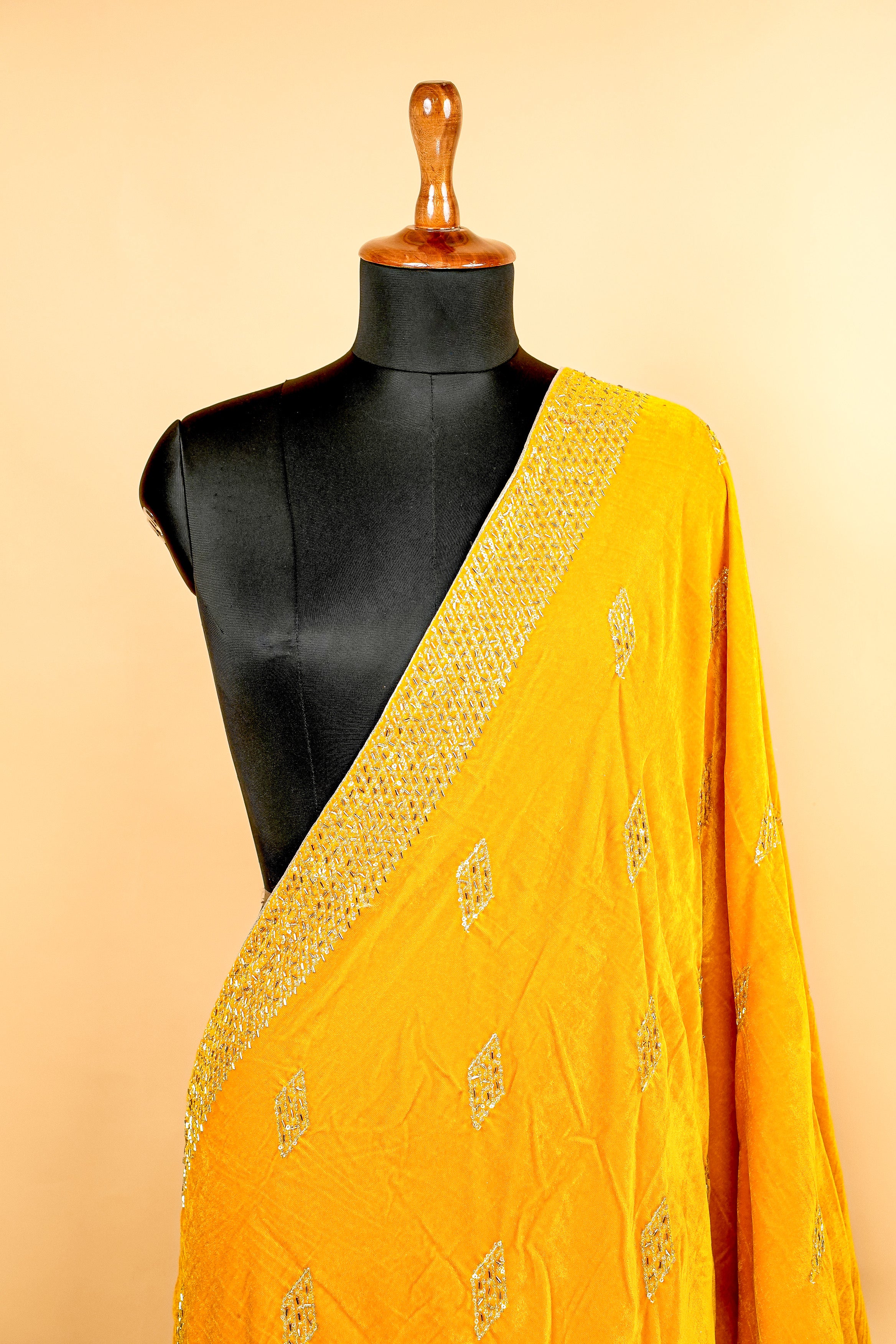 Yellow Dupatta With Katdana ,Sequins And Threadwork and Border