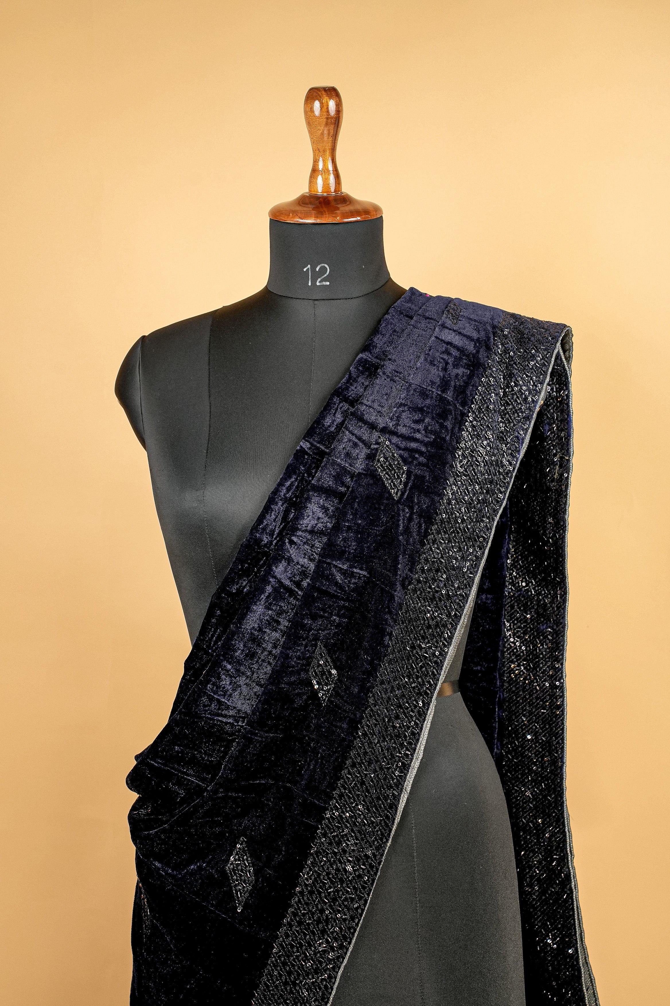 Dark Navy Blue Dupatta With Katdana ,Sequins And Threadwork and Border