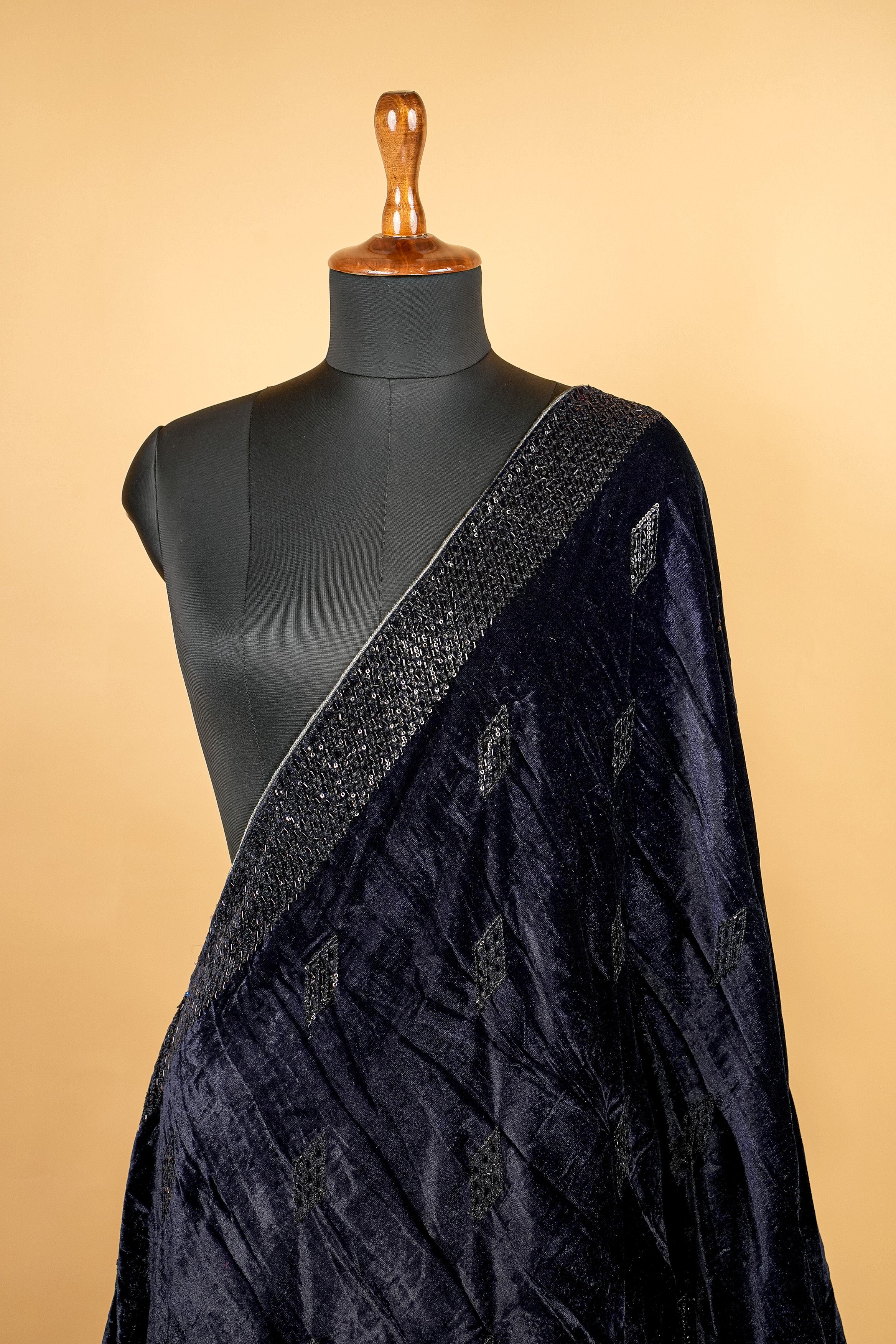 Dark Navy Blue Dupatta With Katdana ,Sequins And Threadwork and Border