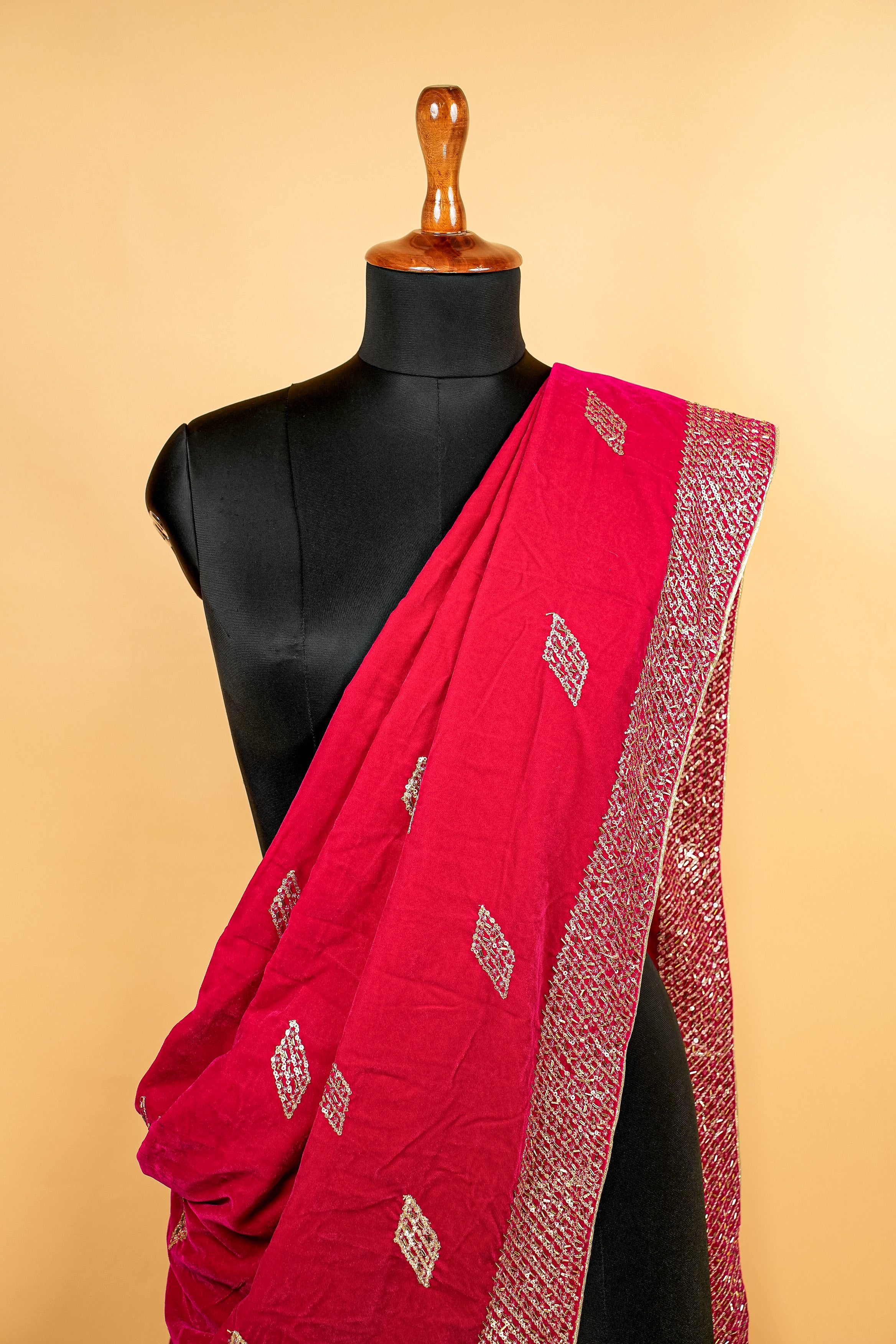 Rani Pink Dupatta With Katdana ,Sequins And Threadwork and Border