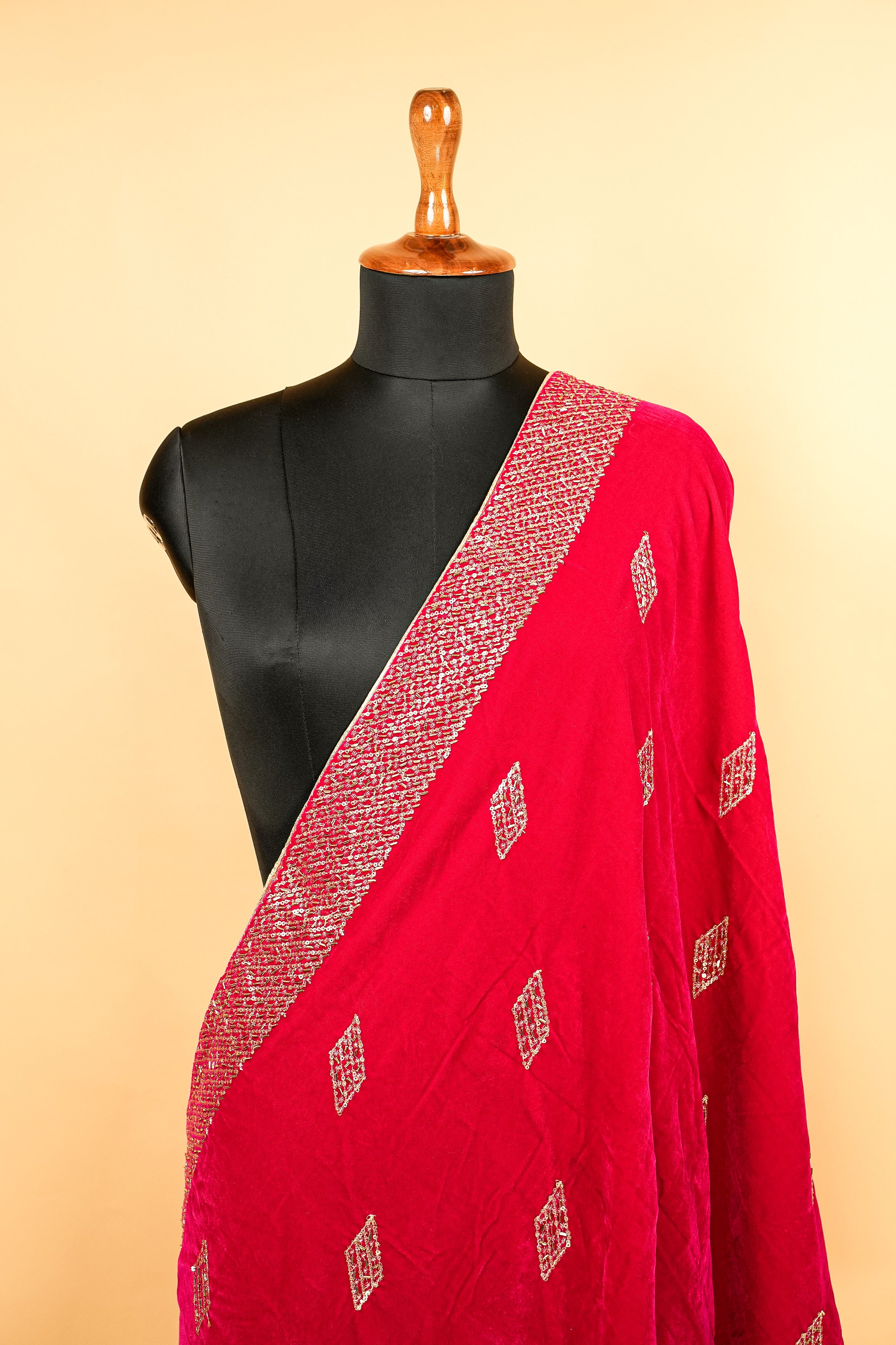 Rani Pink Dupatta With Katdana ,Sequins And Threadwork and Border