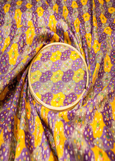 Purple Upada Silk Fabric With Allover Traditional Print An Zari Handloom