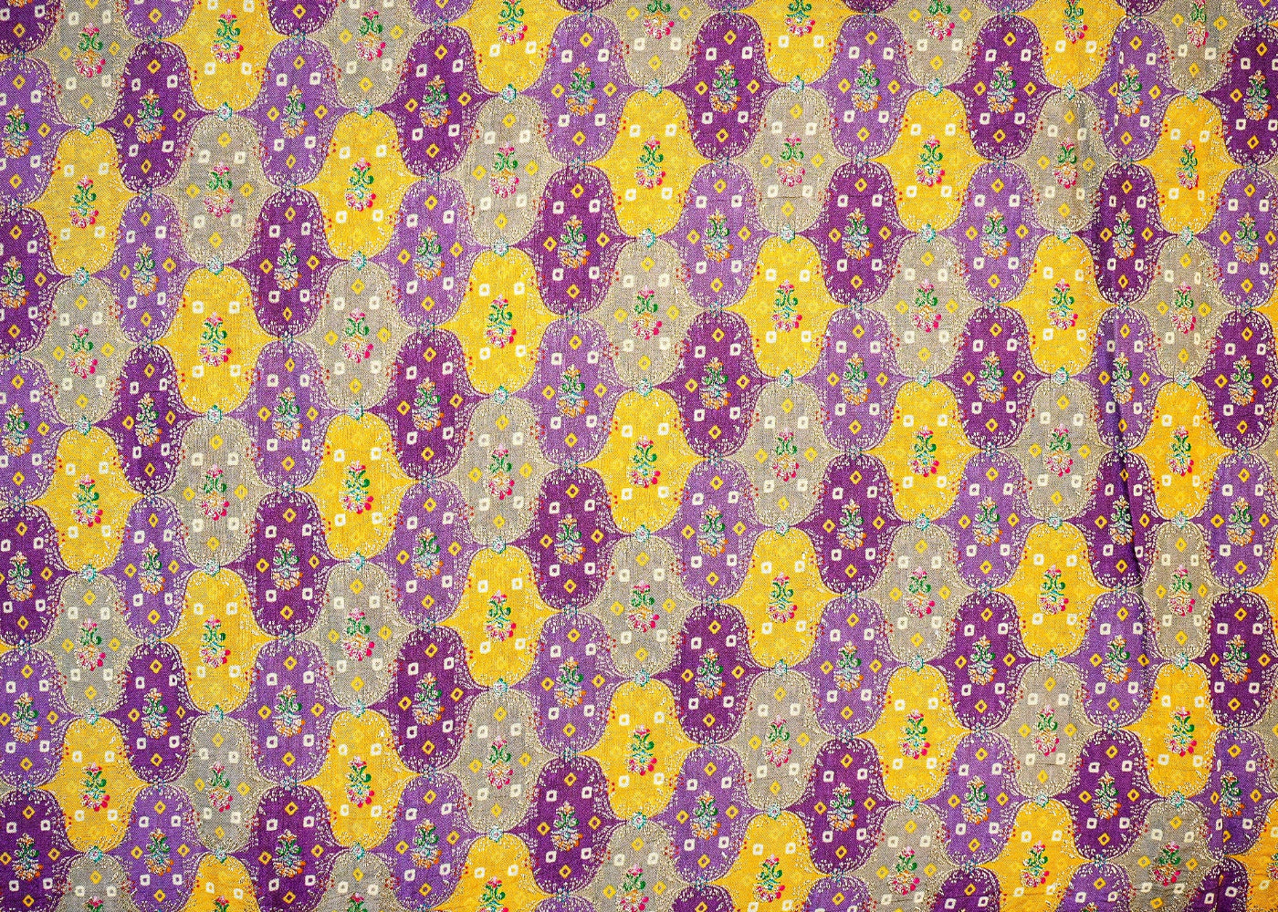 Purple Upada Silk Fabric With Allover Traditional Print An Zari Handloom