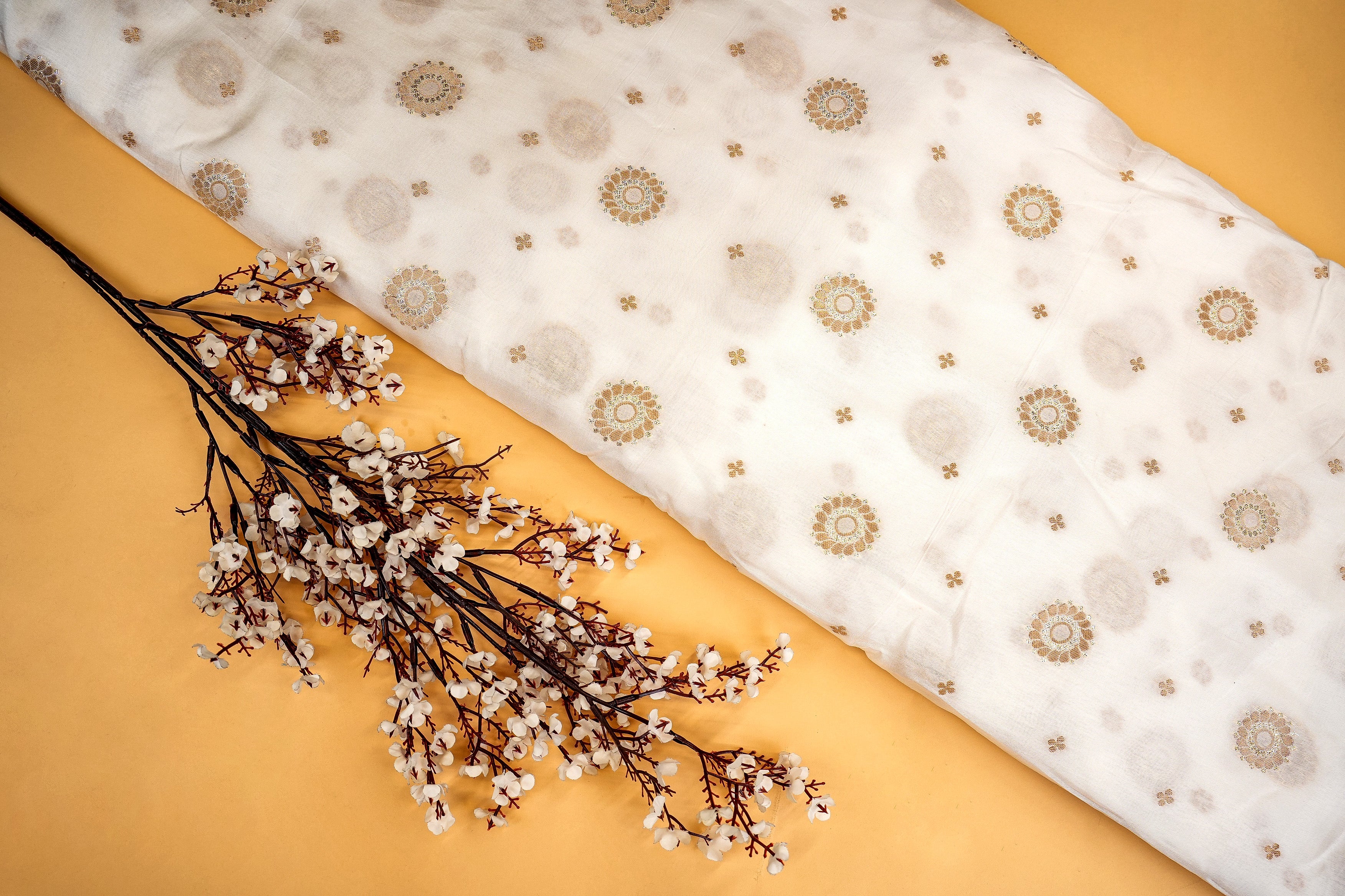 White Upada Silk With Beautiful Banarasi Zari Work