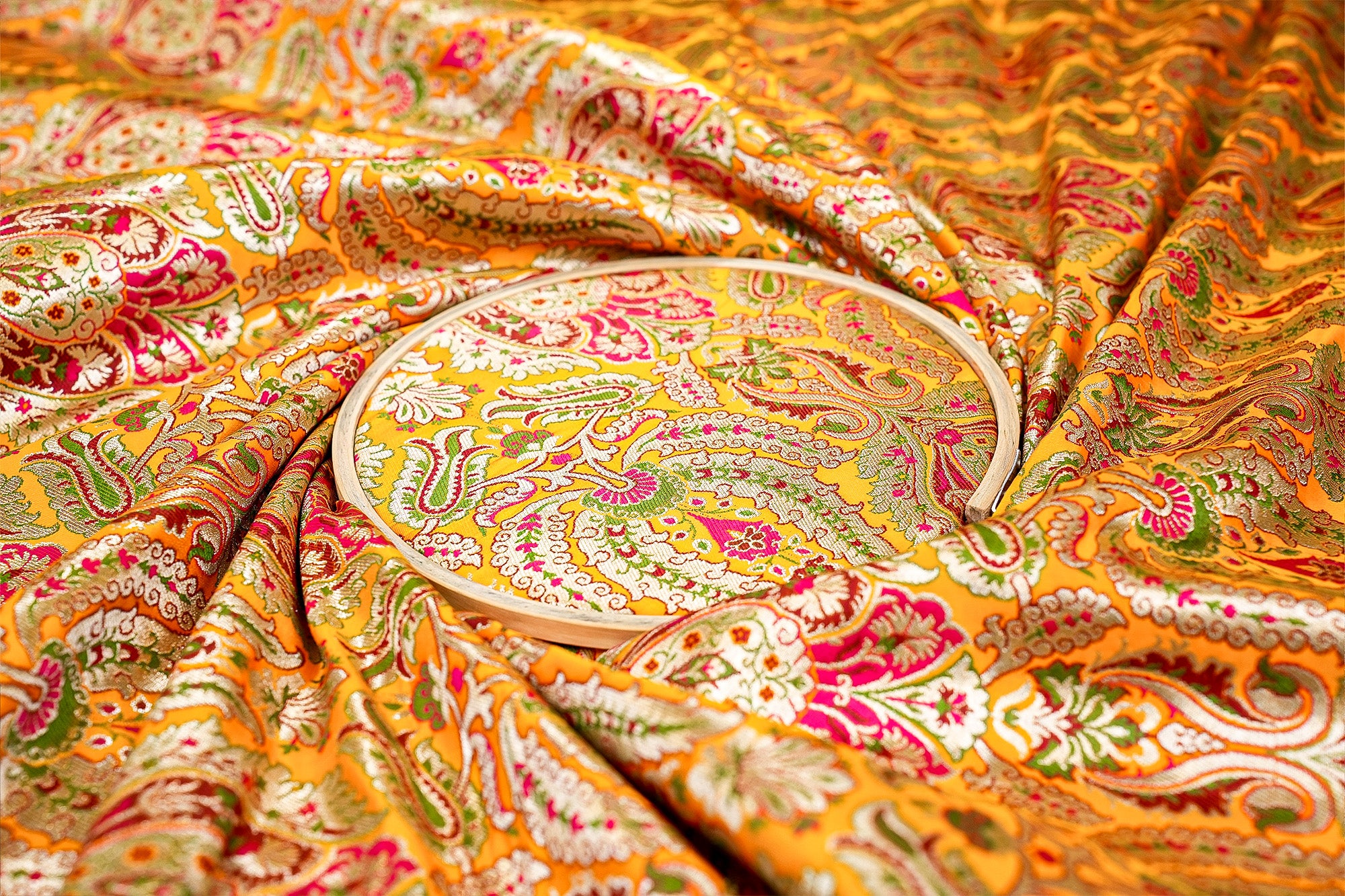 Yellow Banarasi Brocade with Beautiful Traditional Print