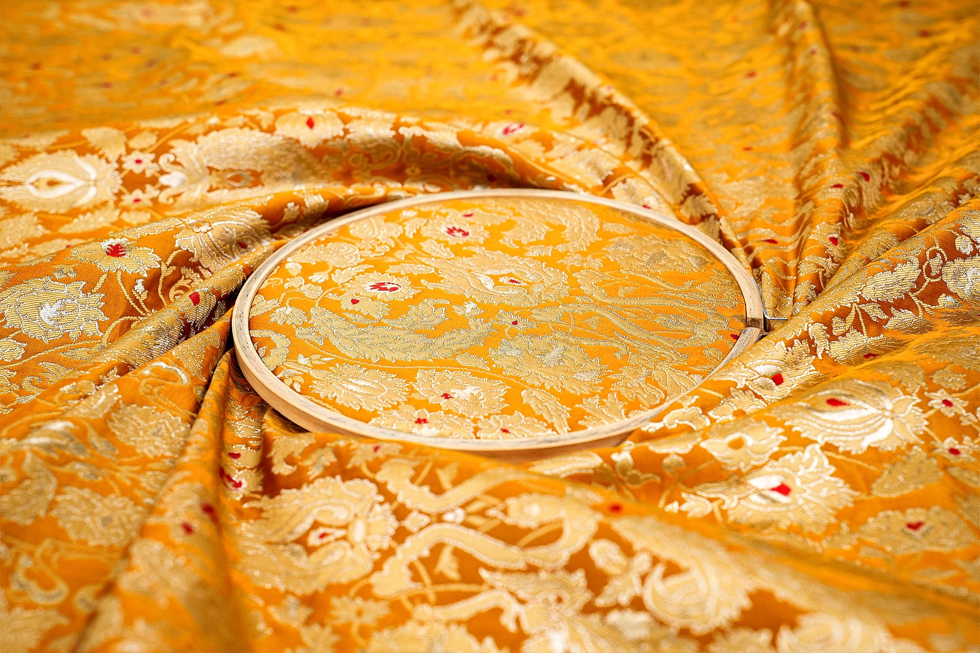 Mustard Banarasi Brocade with Beautiful Traditional Print