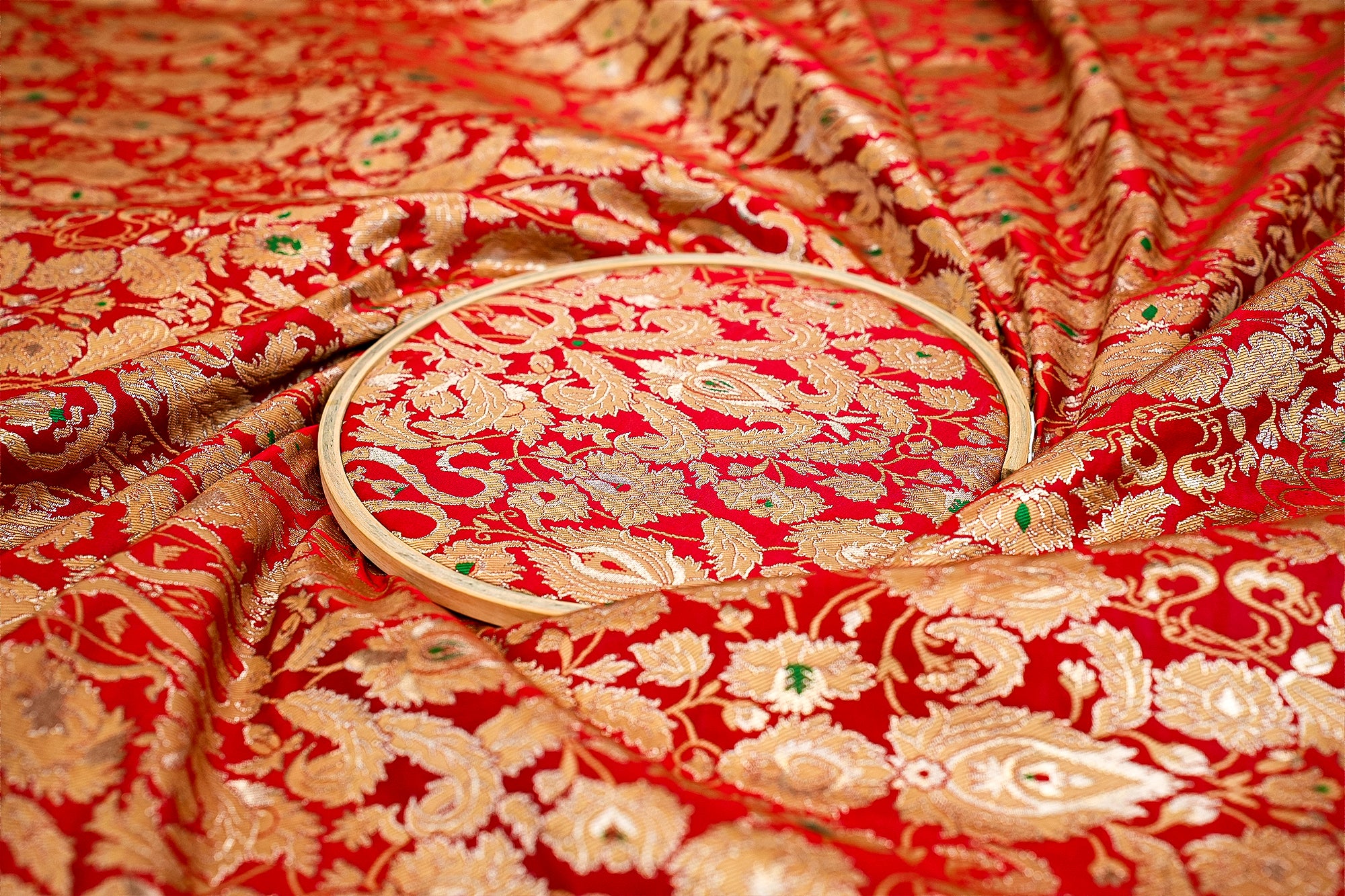 Red Banarasi Brocade with Beautiful Traditional Print