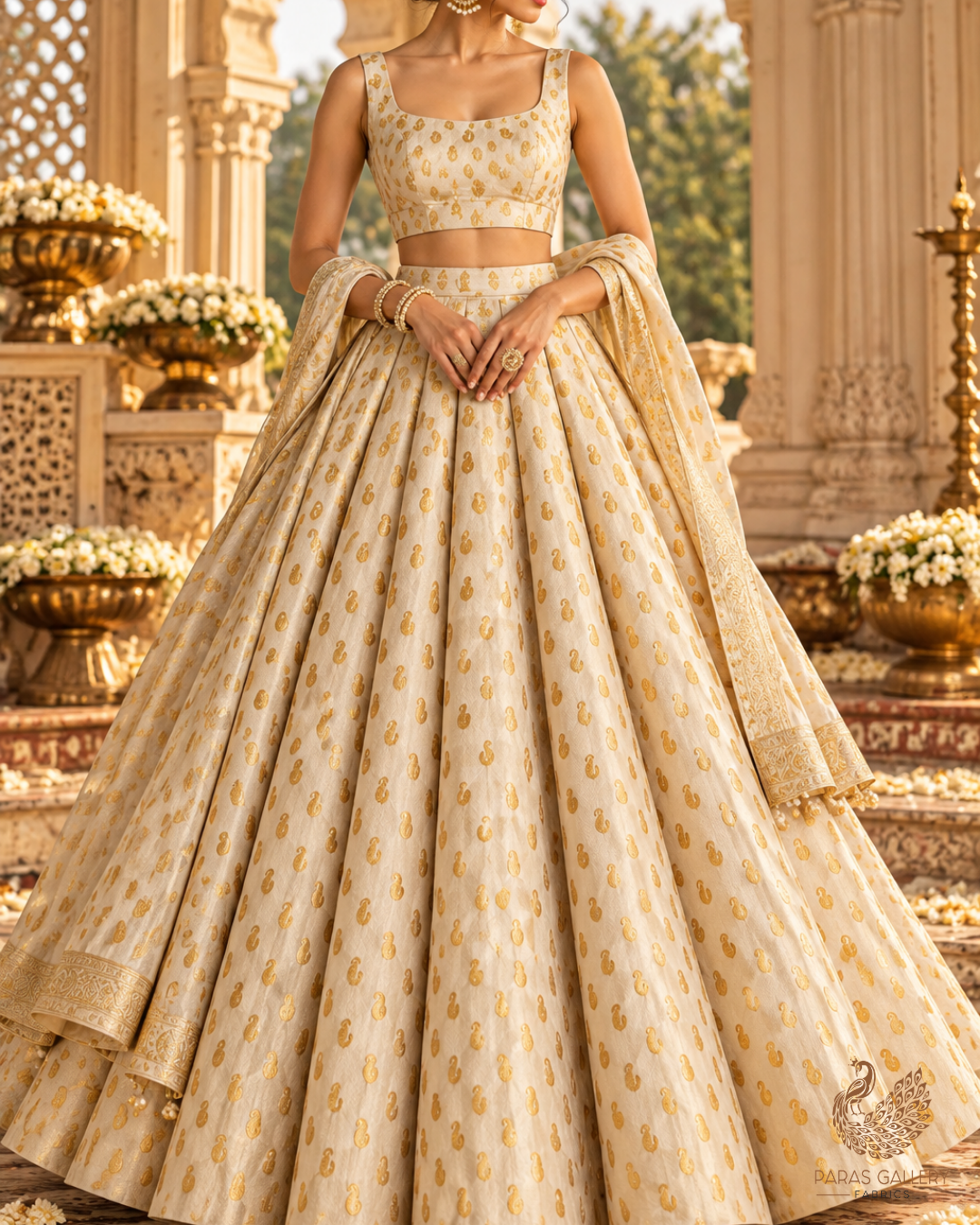 White Pure Chinia Silk With Beautiful Banarasi Work 10603