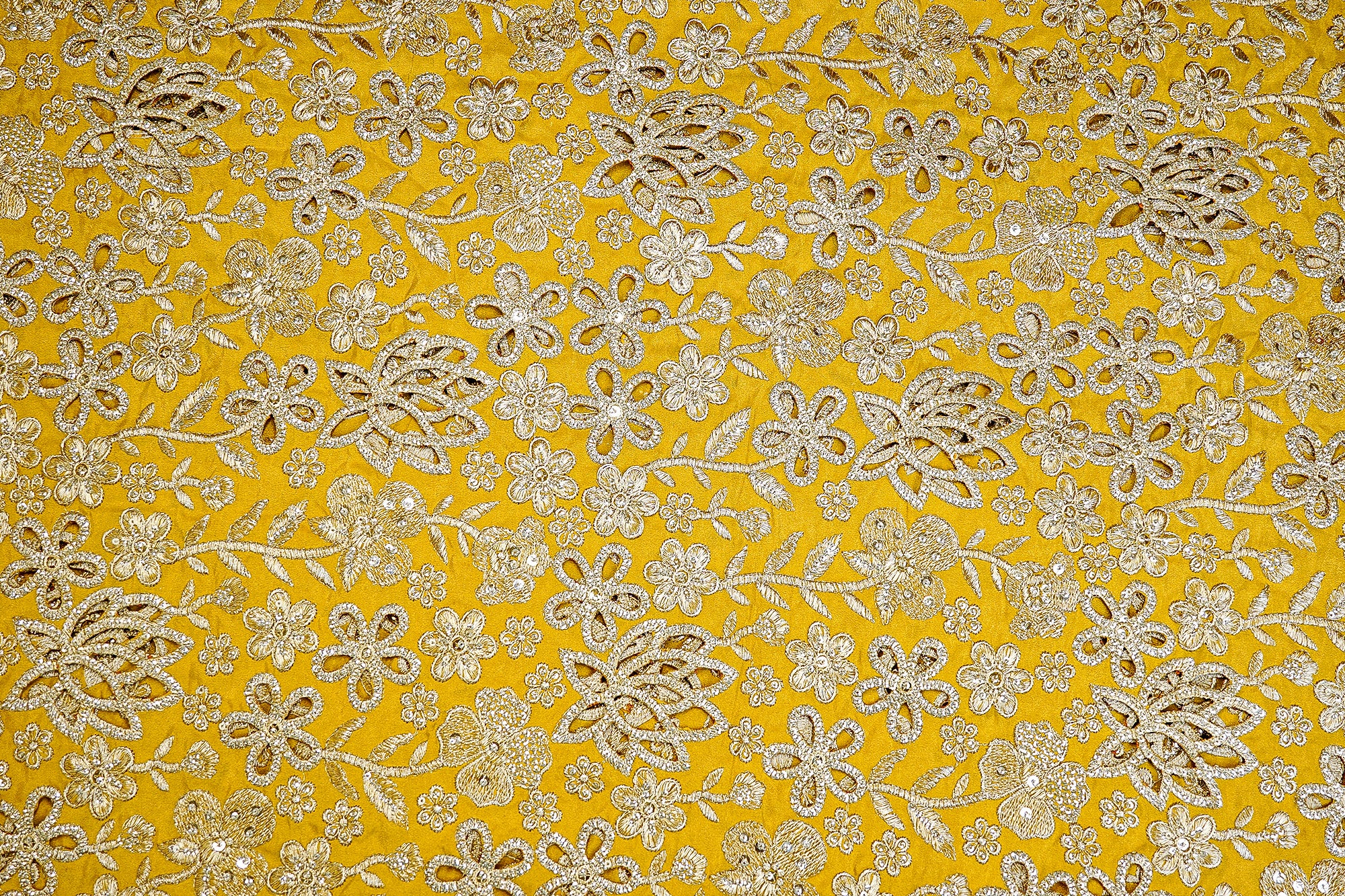 Mustard Tissue with Zari and Sequins embellishments with Cutwork Design