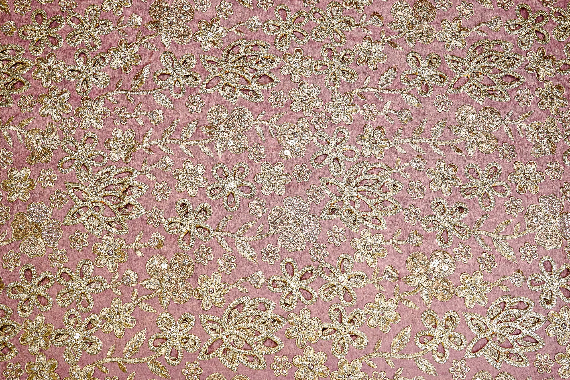 Onion Tissue with Zari and Sequins embellishments with Cutwork Design