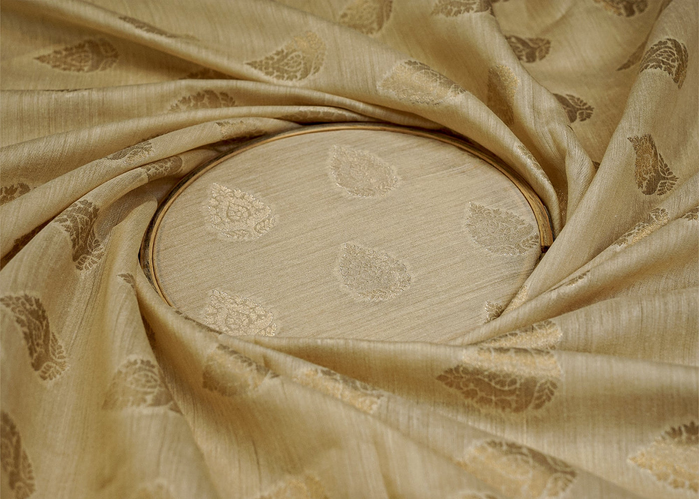 Golden Pure Moonga Silk With Beautiful Banarasi Zari Work