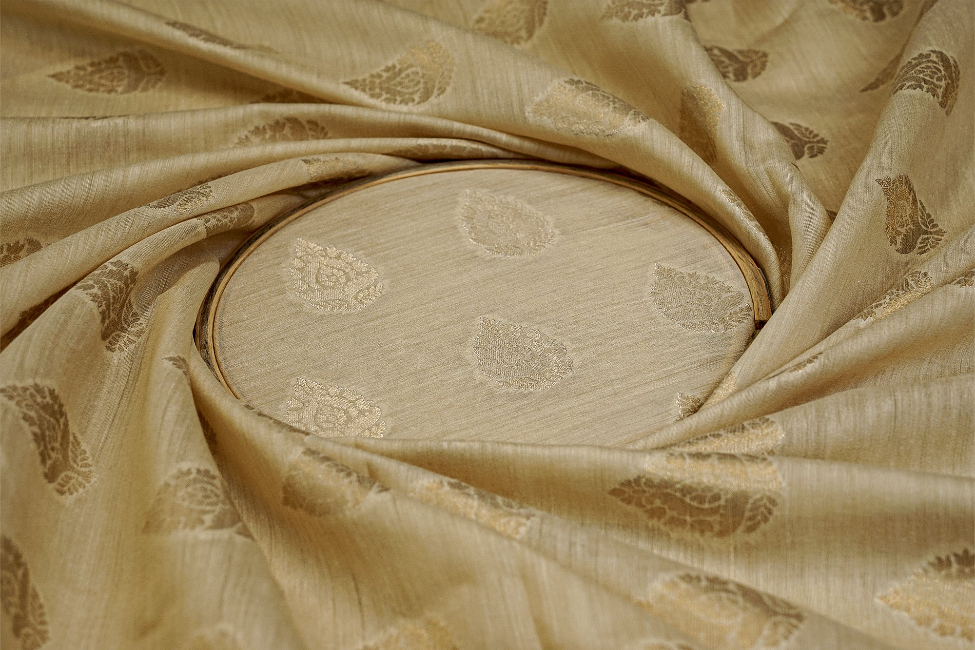 Golden Pure Munga Silk With Beautiful Banarasi Zari Work