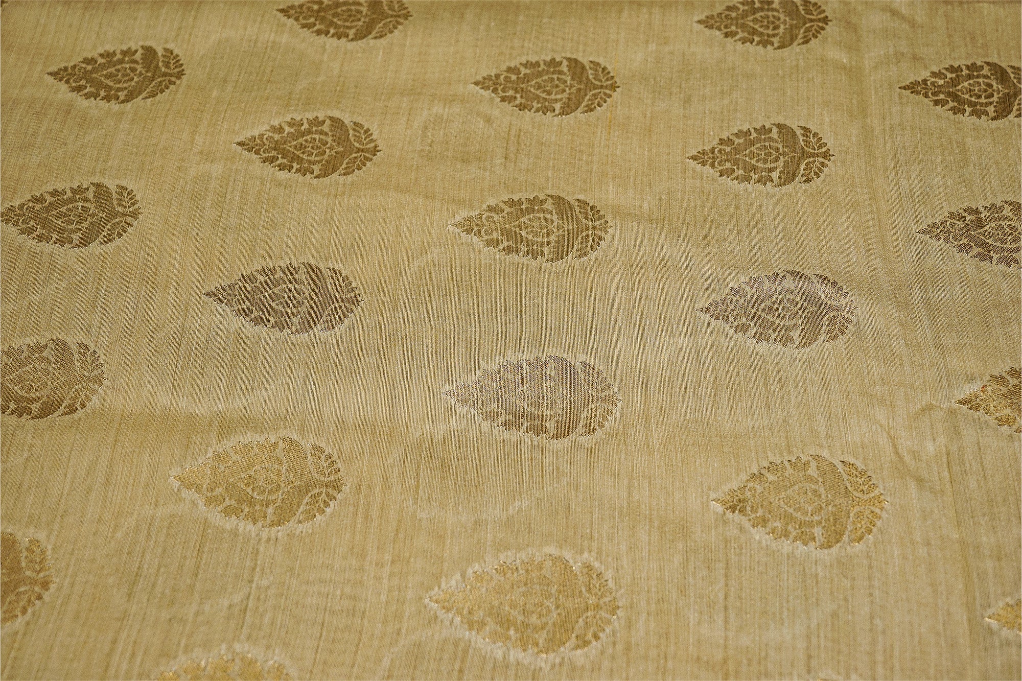 Golden Pure Munga Silk With Beautiful Banarasi Zari Work