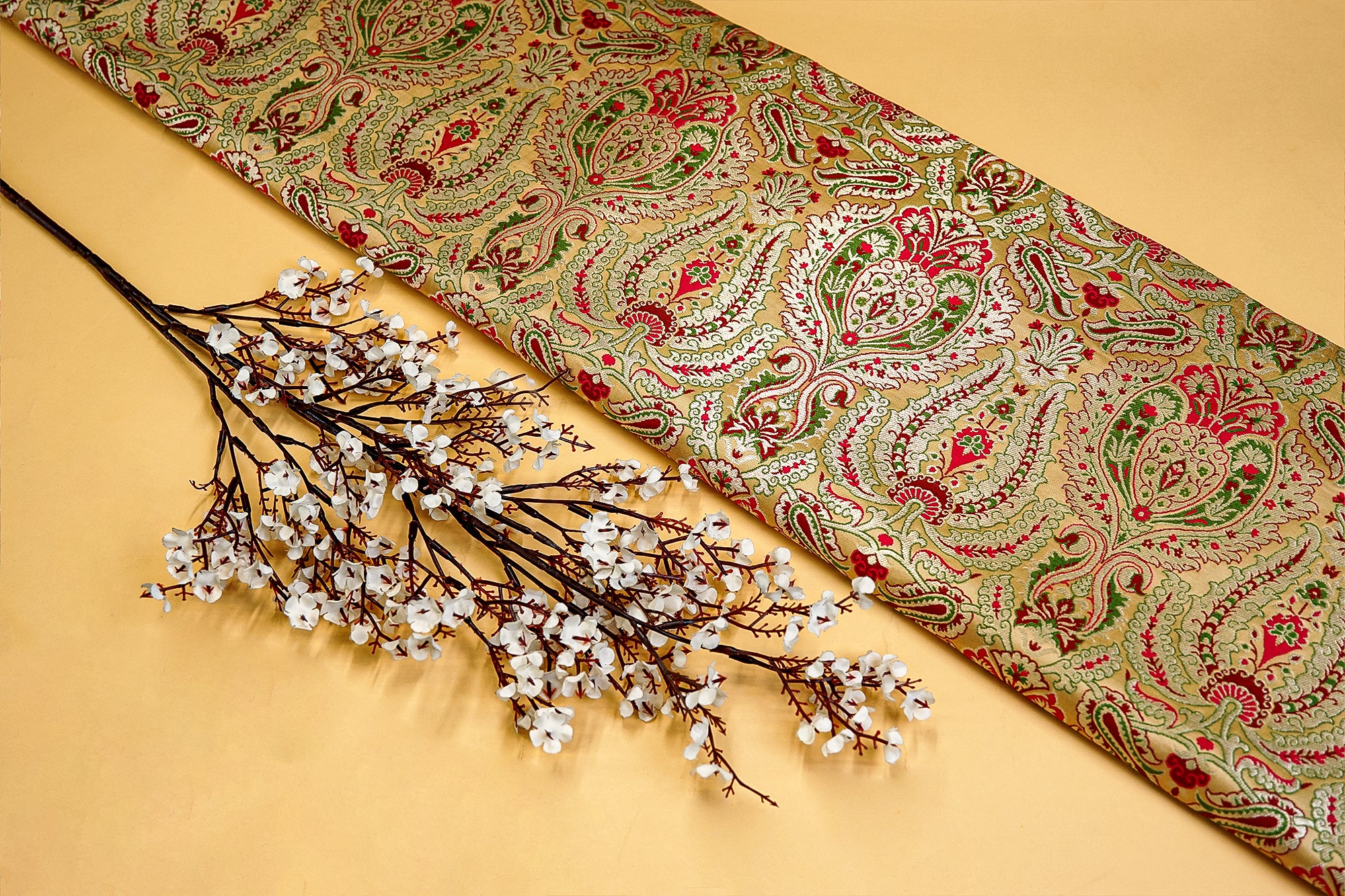 Golden Banarasi Brocade with Beautiful Traditional Print