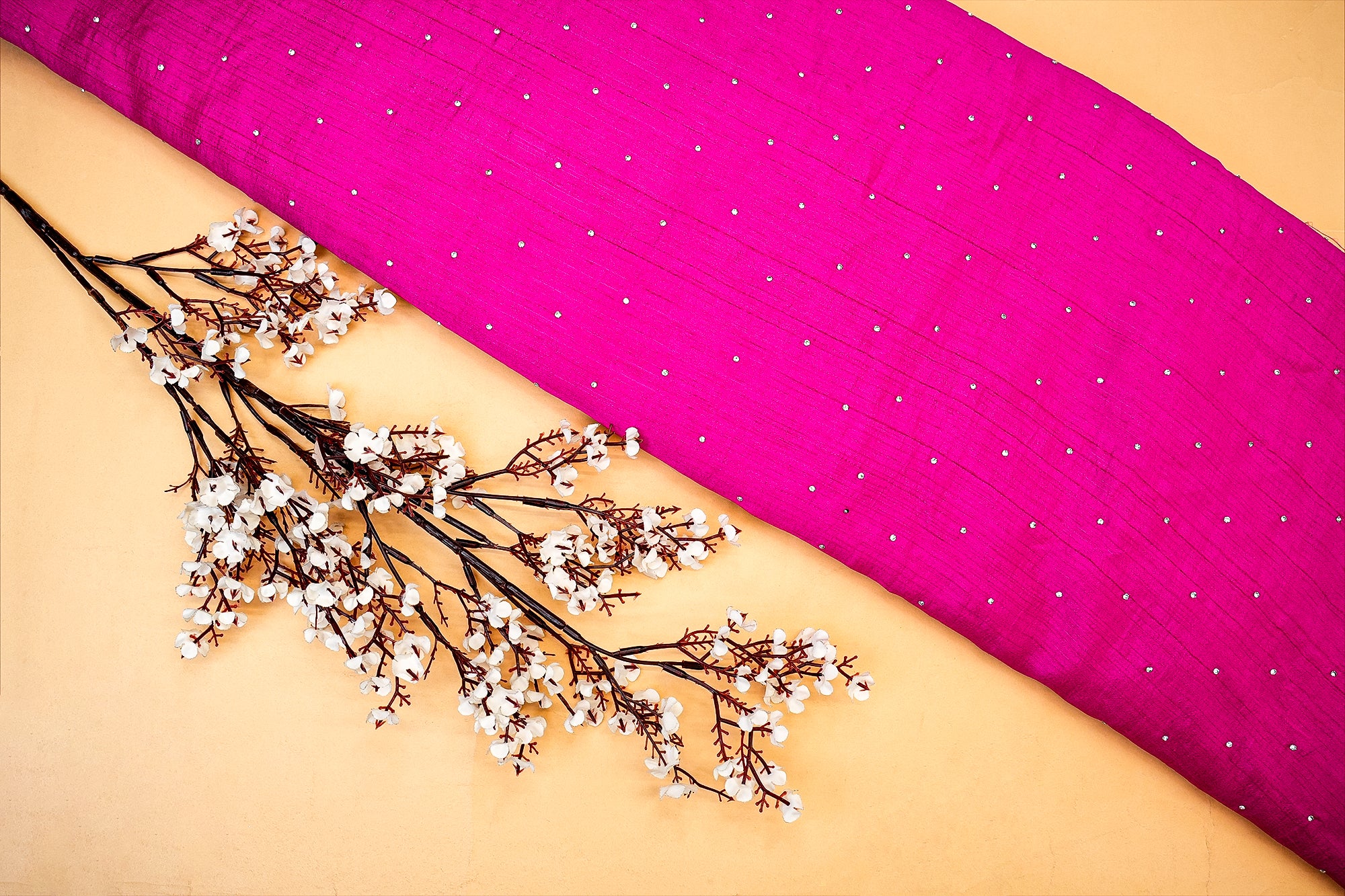 Magenta Nysa Silk With Beautiful AlloverSwarovski Work - Paras Gallery Fabrics