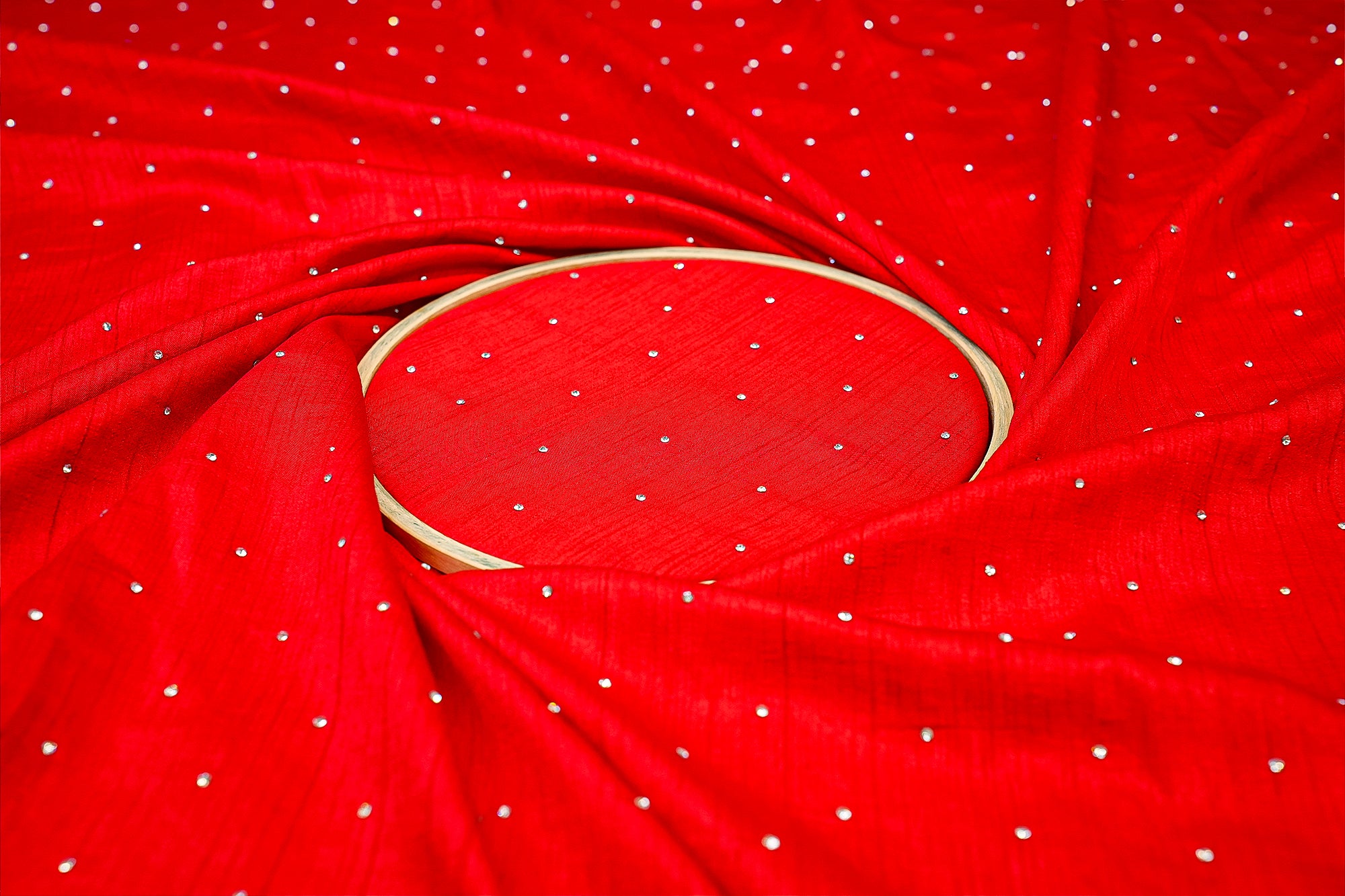 Red Nysa Silk With Beautiful Allover Swarovskii Work