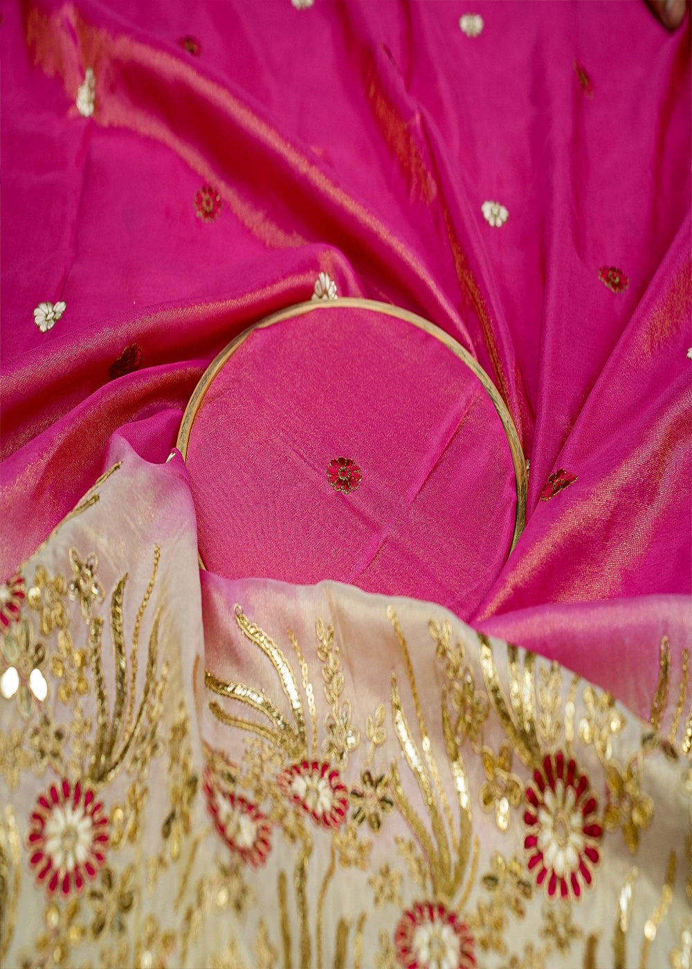 Pink-Ombre-Glow-Tissue-with-Zari,-Sequins,-and-Threadwork-Elegance-10853-close-view