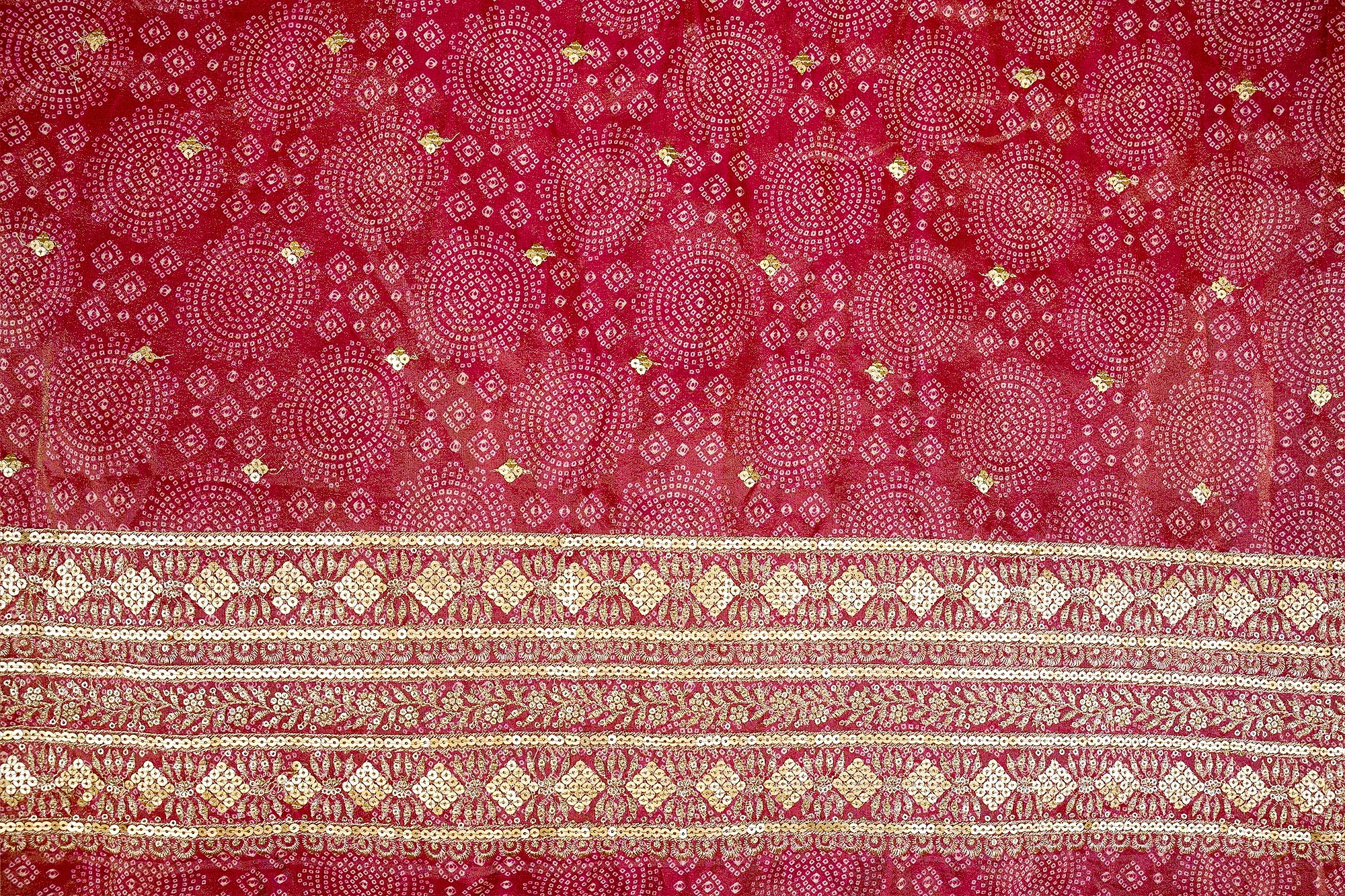 Pink Tissue Bandhani Glow with Golden Sequins and Zari Work