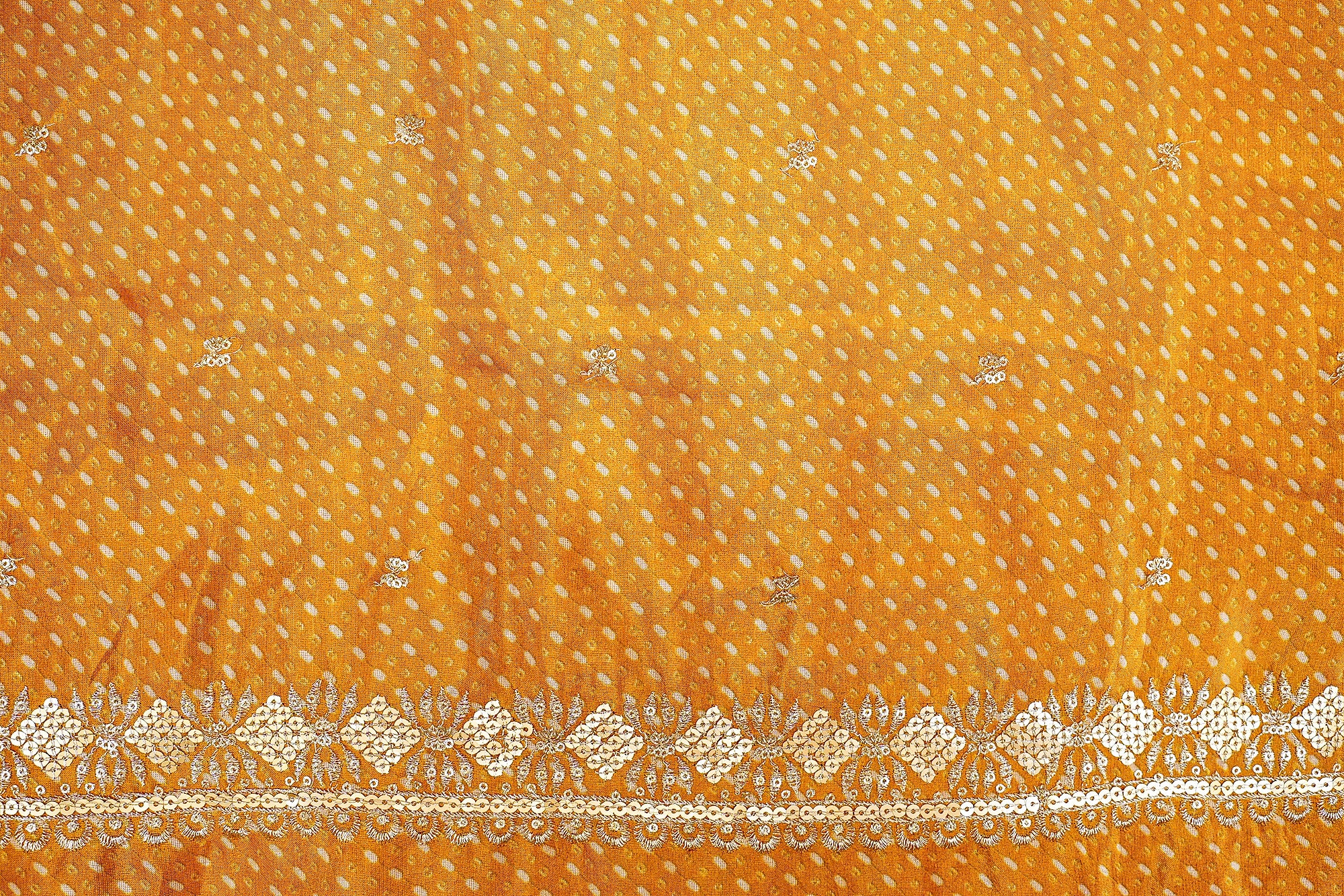 Mustard yellow Dupatta Fabric Bandhani Glow with Golden Sequins and Zari Work