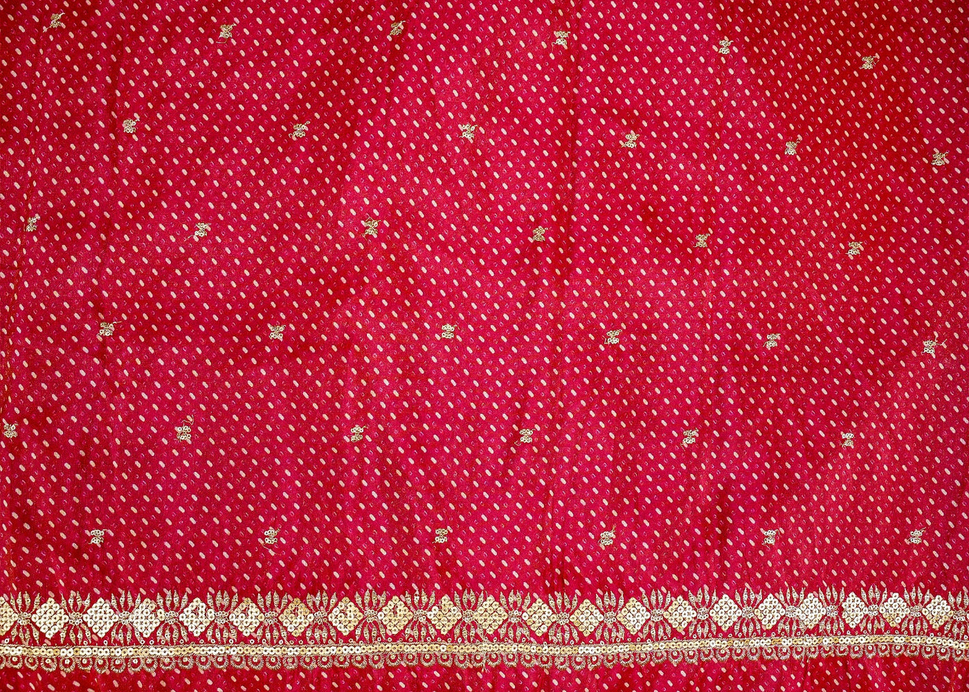 Pink Tissue Dupatta Fabric Bandhani Glow with Golden Sequins and Zari Work