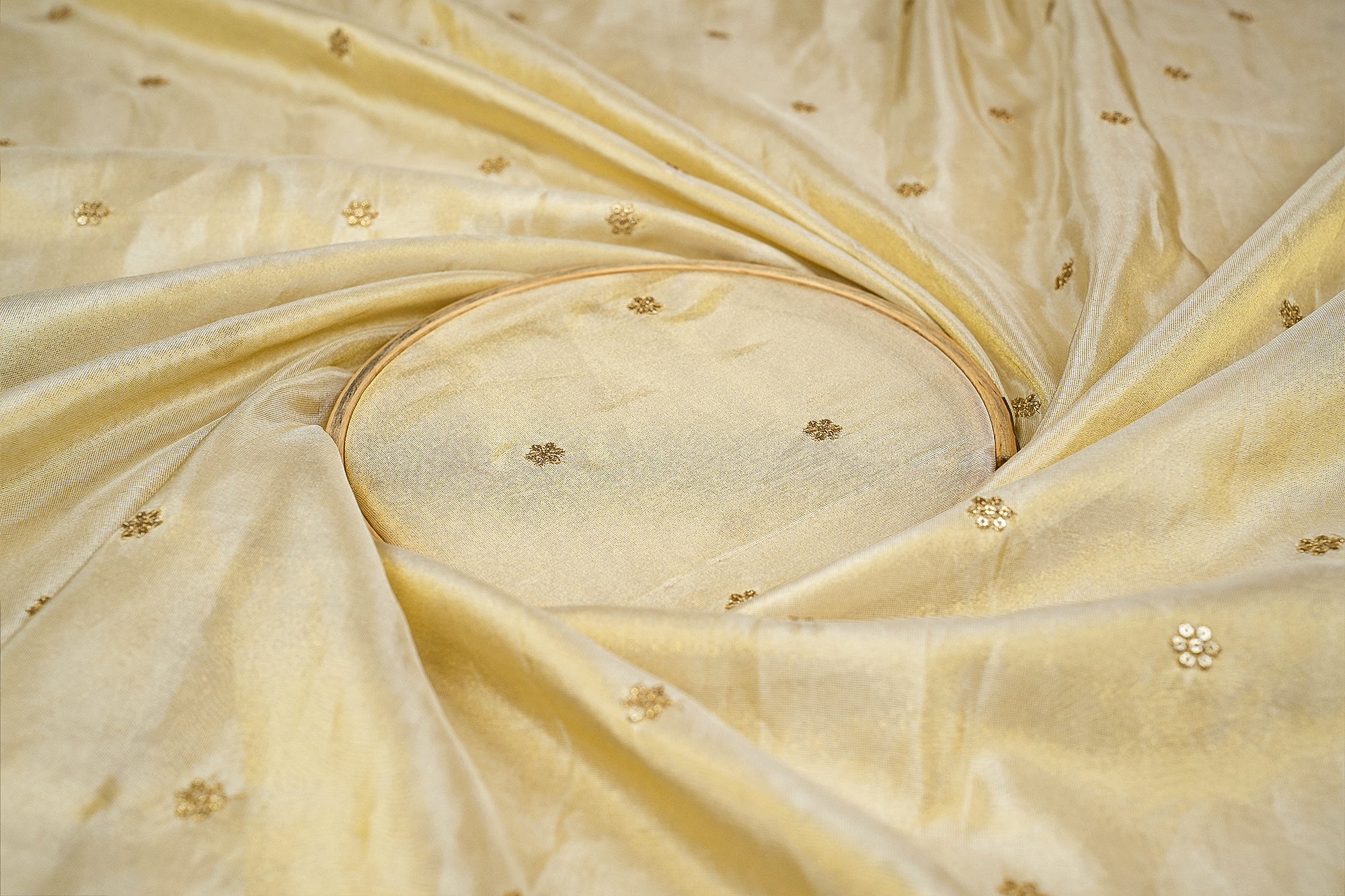 Golden Allure Tissue with Sequins and Zari Butti Embellishments