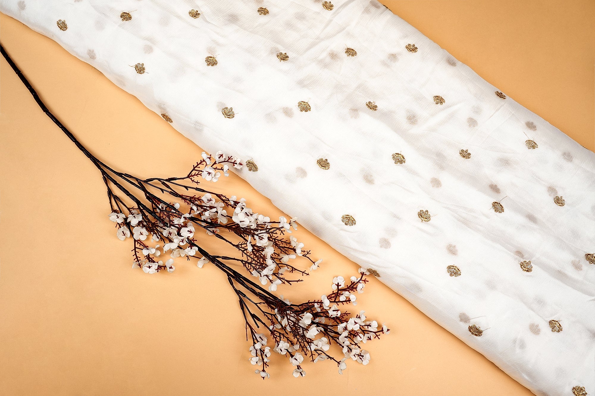 White Dazzling Chinon Chiffon with All-Over Sequins and Threadwork