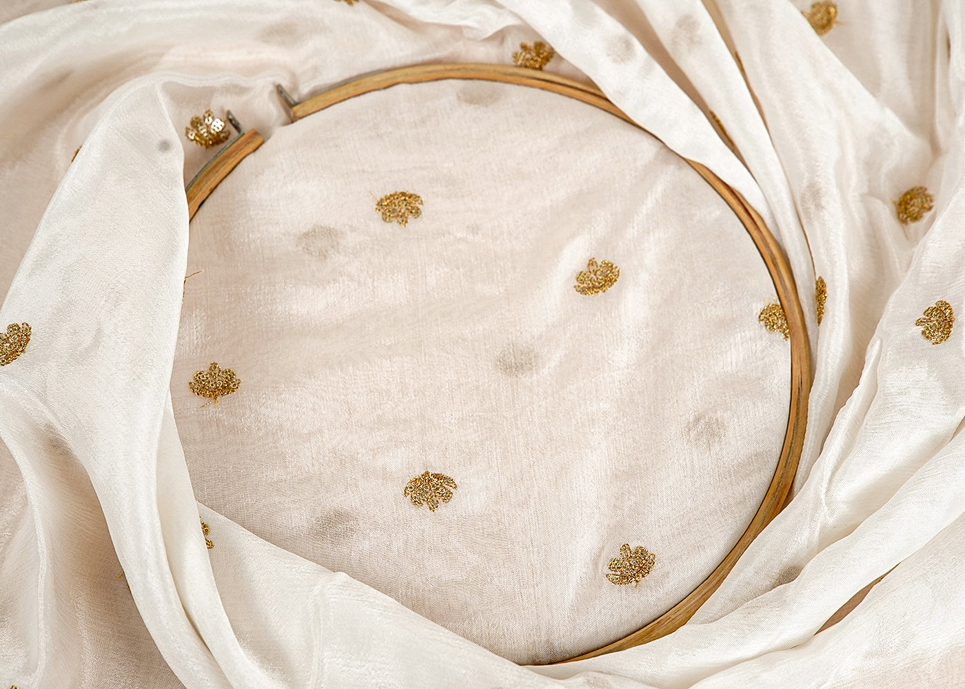 White Dazzling Chinon Chiffon with All-Over Sequins and Threadwork
