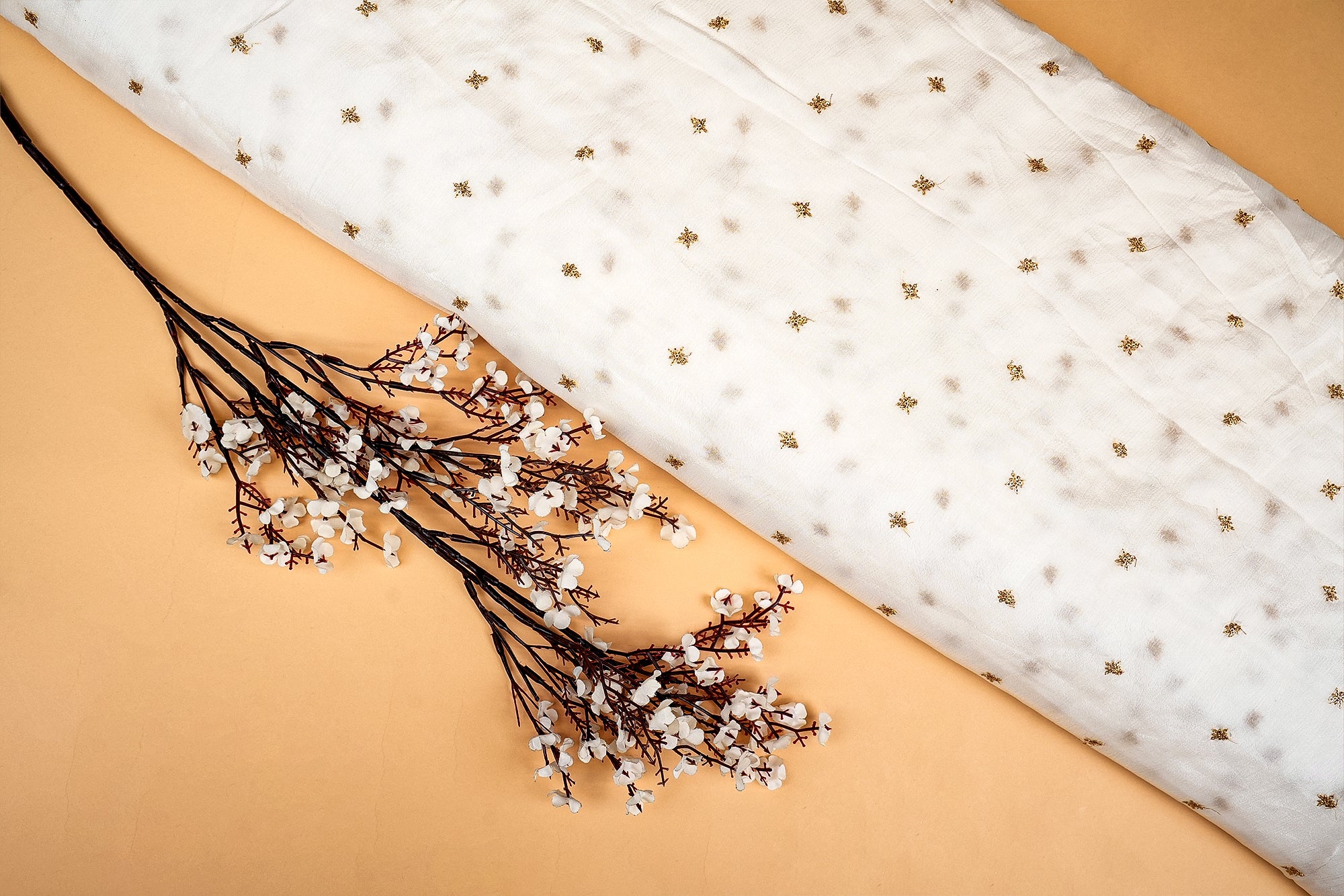 White Dazzling Chinon Chiffon with All-Over Sequins and Threadwork
