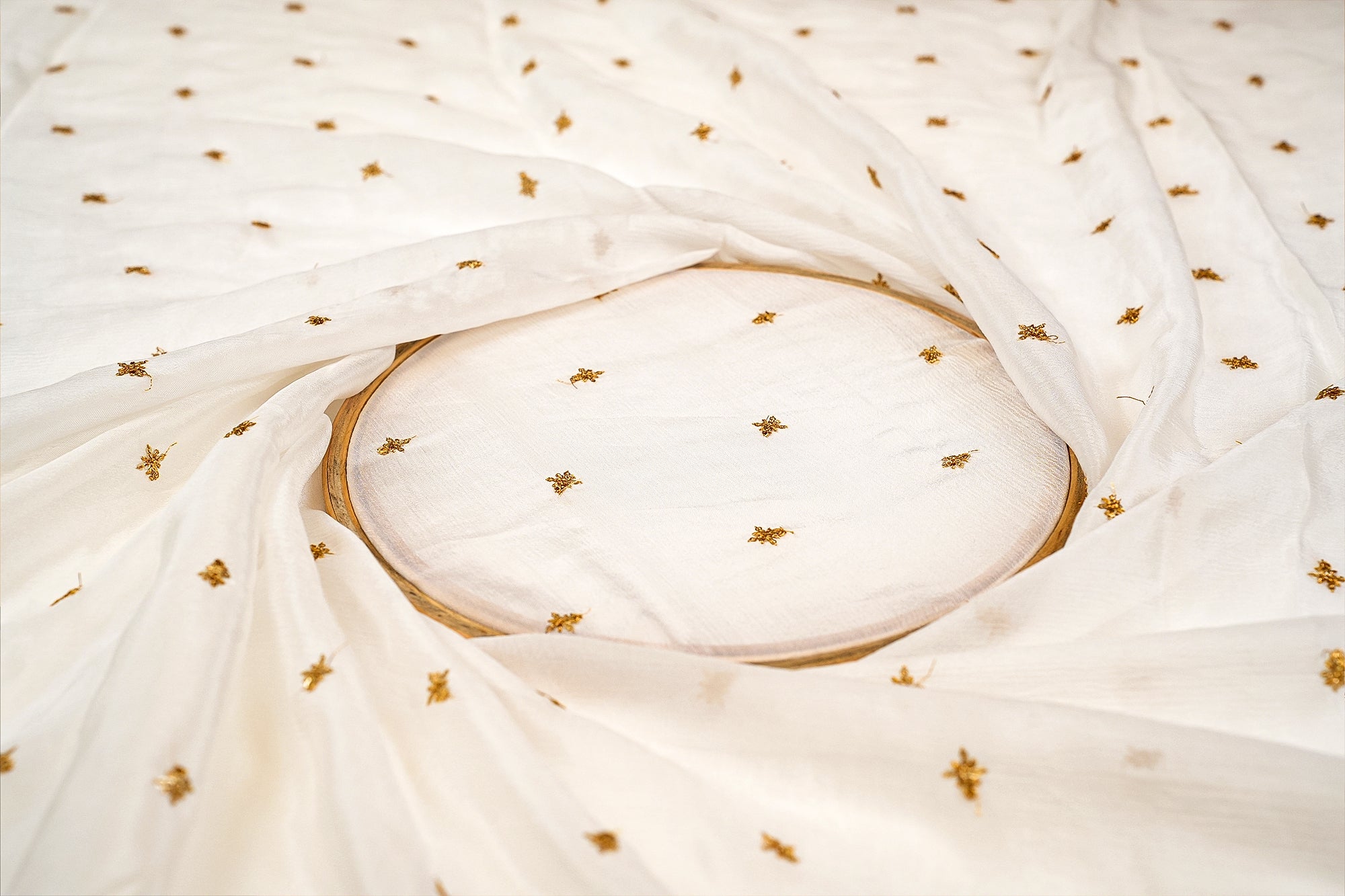 White Dazzling Chinon Chiffon with All-Over Sequins and Threadwork