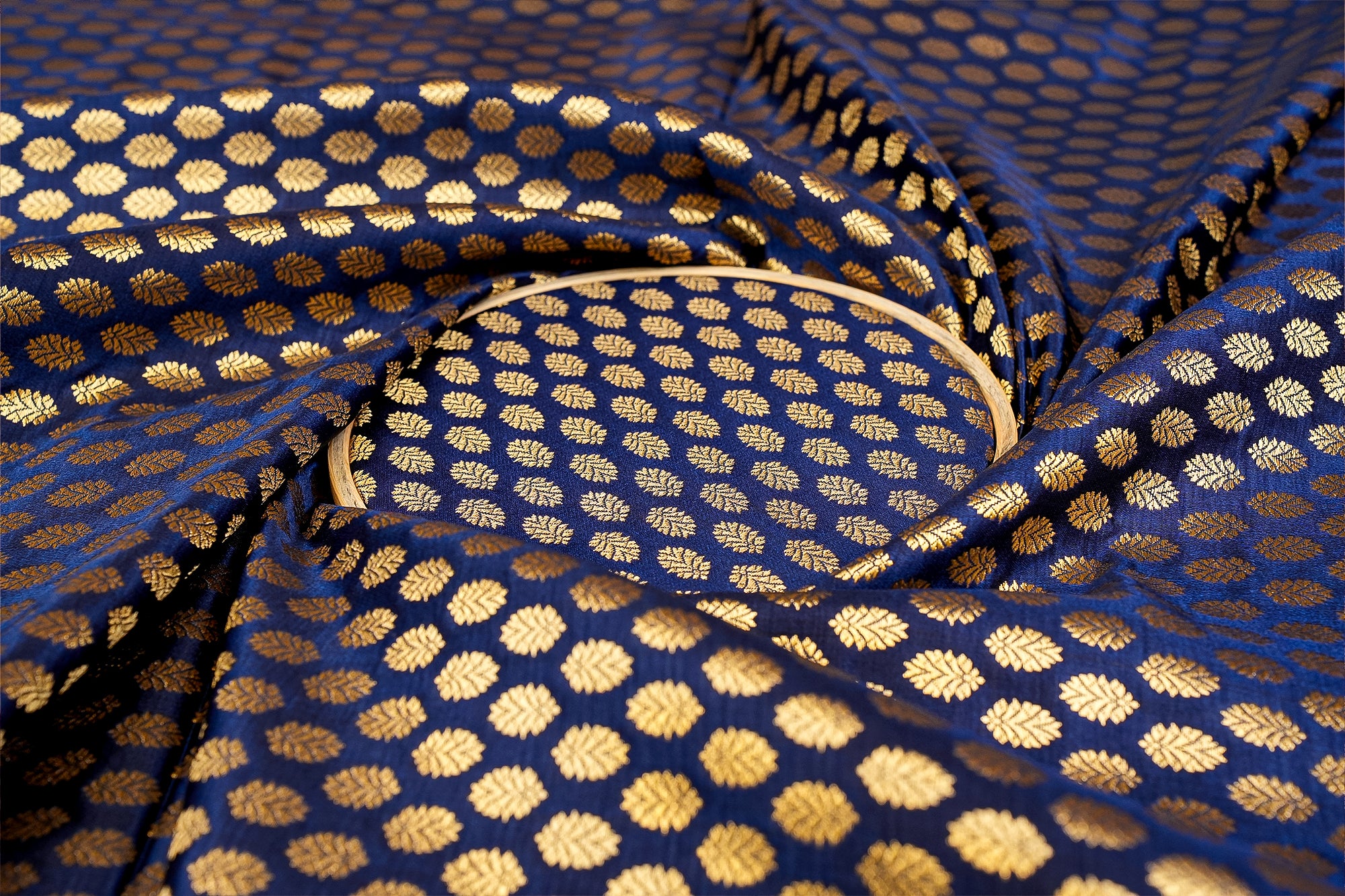 Blue Banarasi Brocade with Beautiful Golden Abstract Handloom