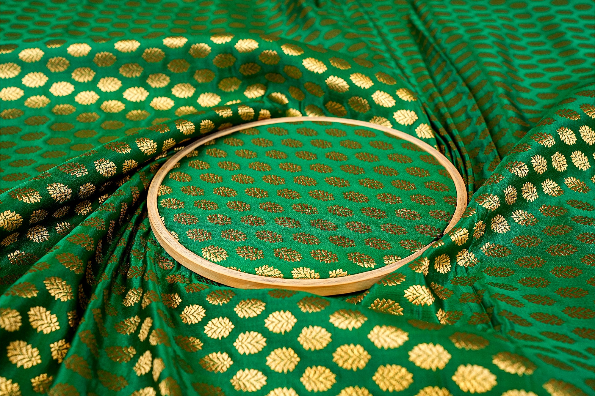 Green Banarasi Brocade with Beautiful Golden Abstract Handloom