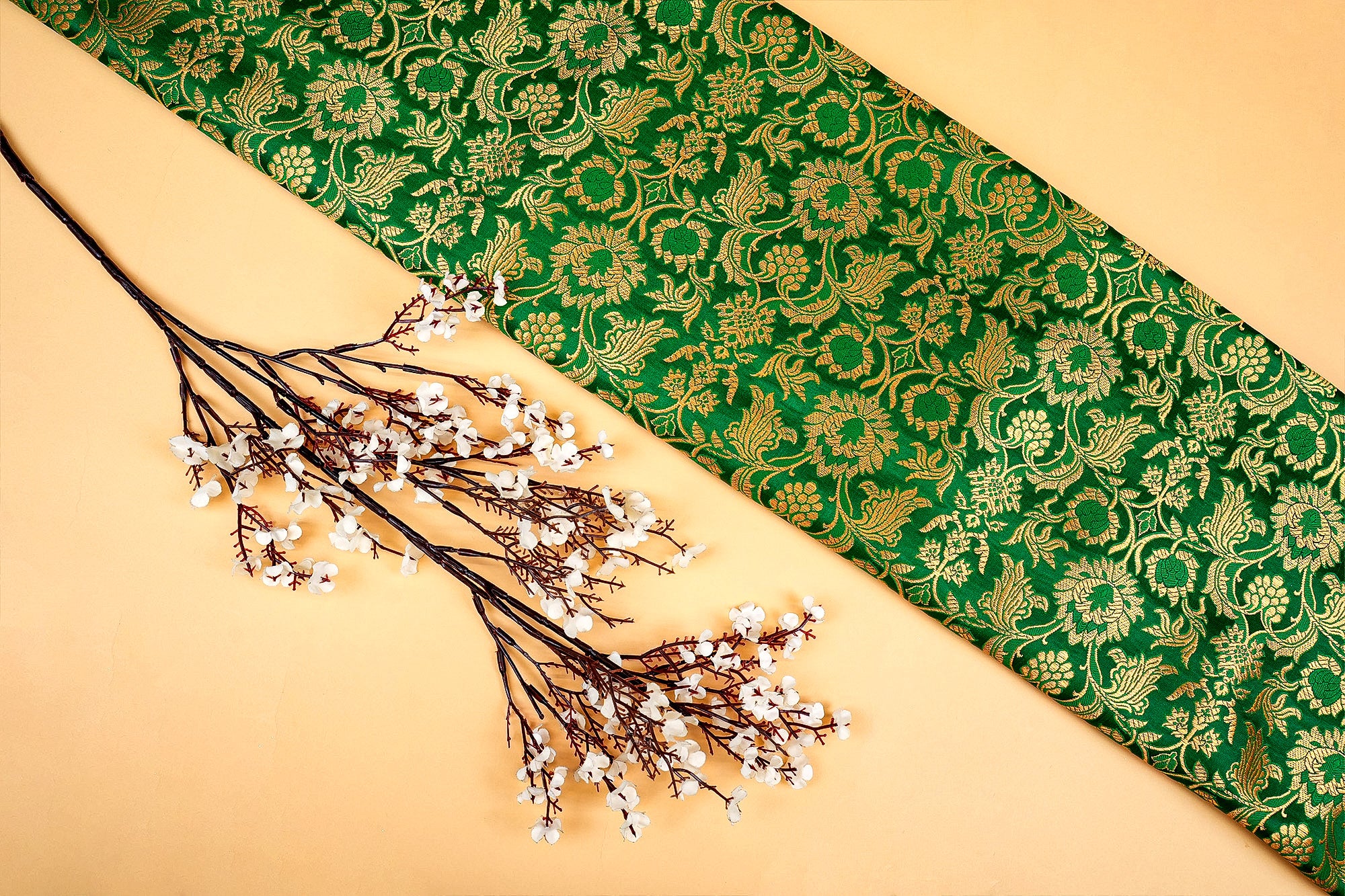 Green Banarasi Brocade with Beautiful Golden Traditional Handloom