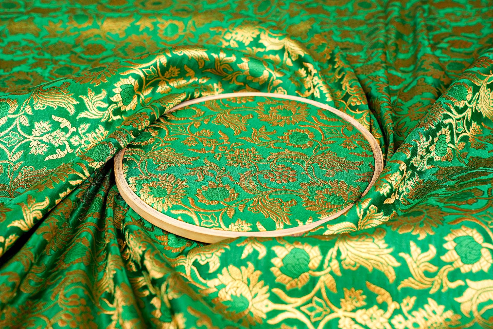 Green Banarasi Brocade with Beautiful Golden Traditional Handloom