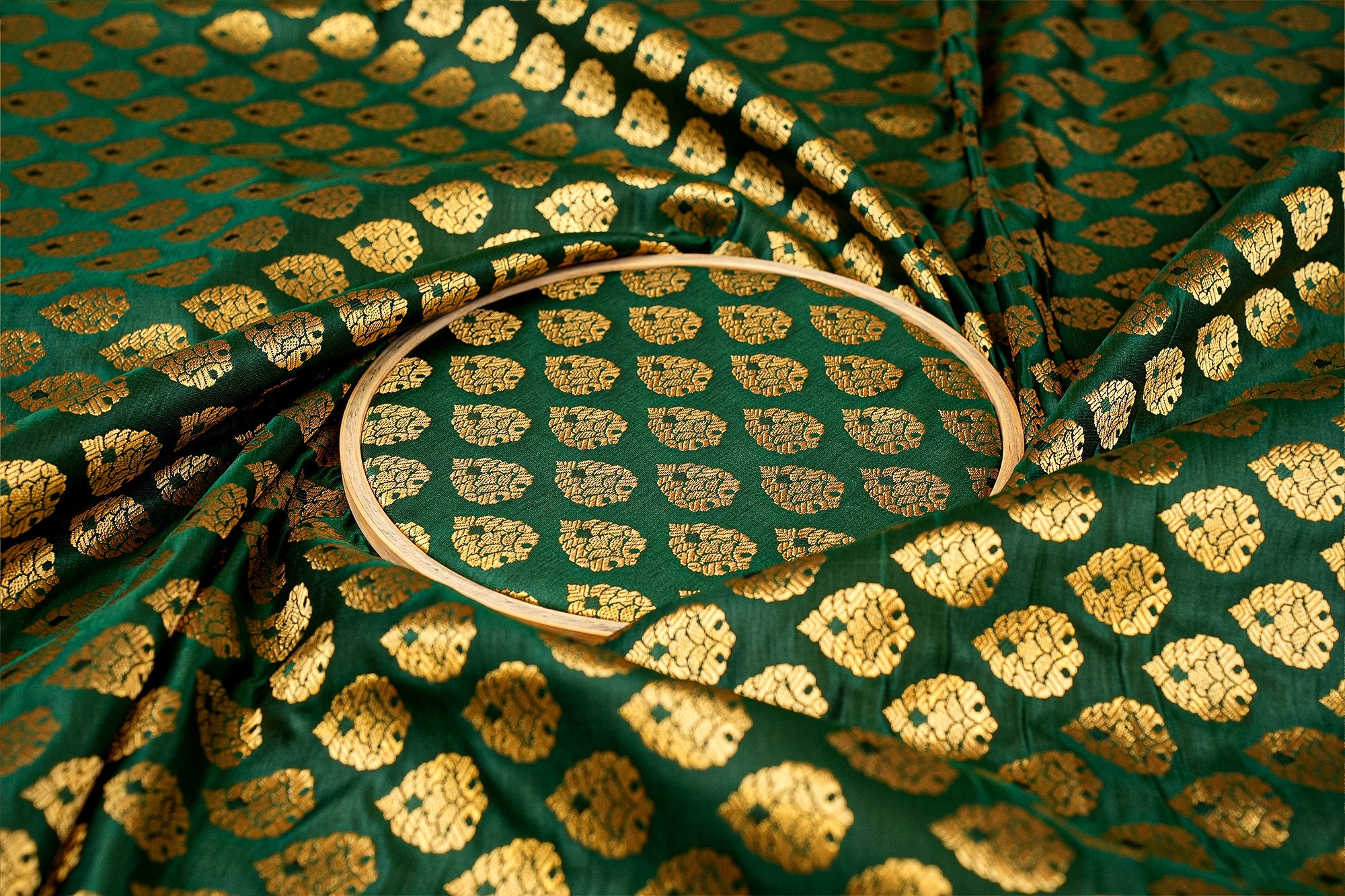 Bottle Green Banarasi Brocade with Beautiful Golden  Traditional Handloom