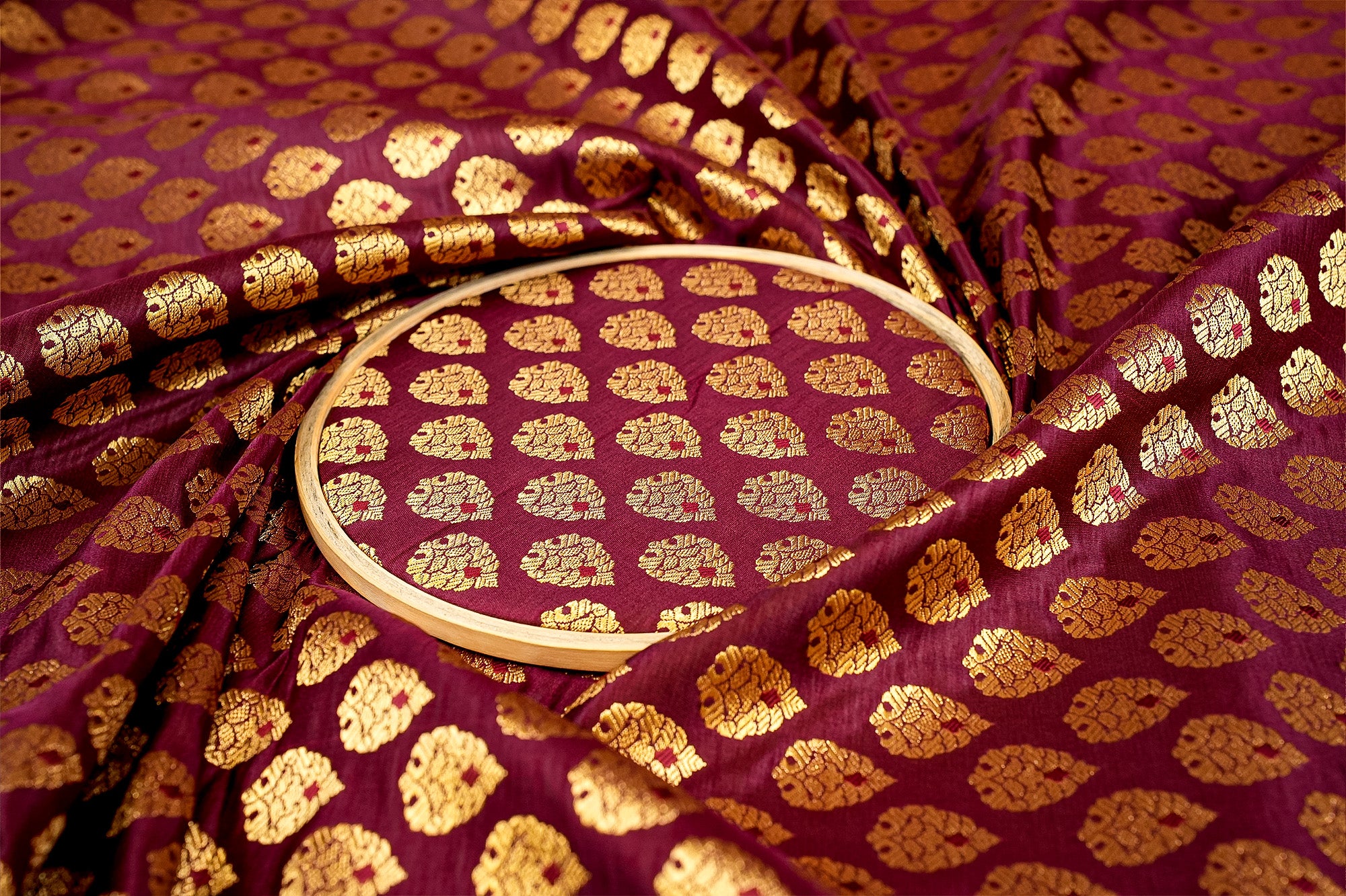 Maroon Banarasi Brocade with Beautiful Golden  Traditional Handloom