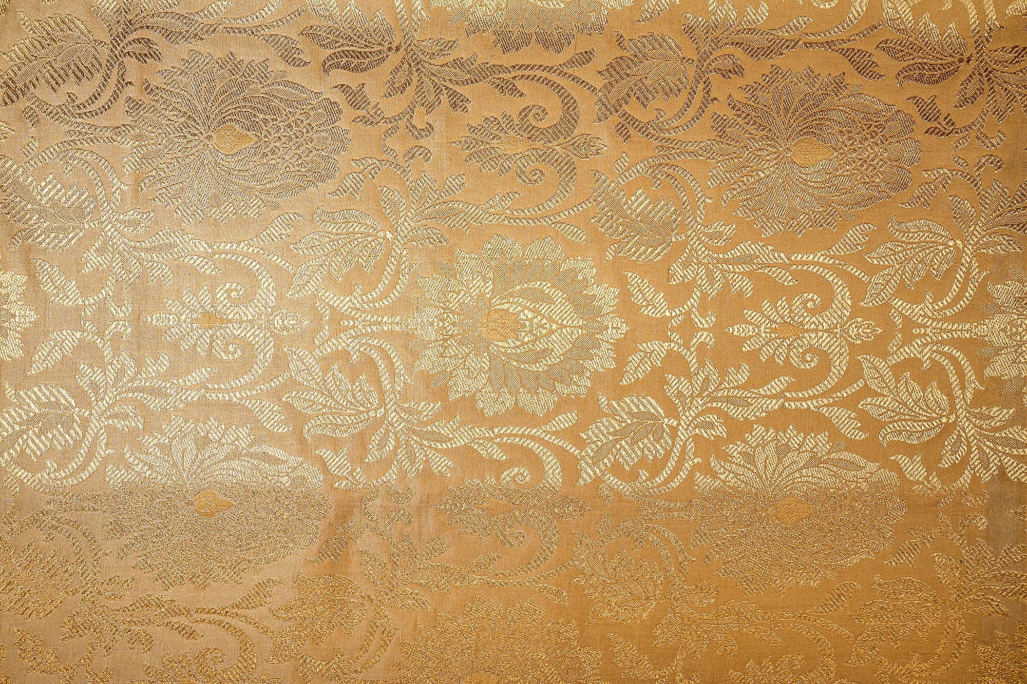 Elegant beige Banarasi brocade with golden traditional patterns- Paras Gallery Fabrics